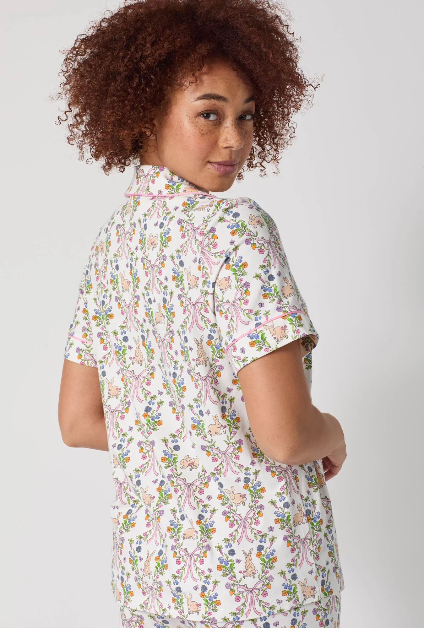 Bunny Blooms Short Sleeve Classic Shorty Stretch Jersey Pj Set - Image 5