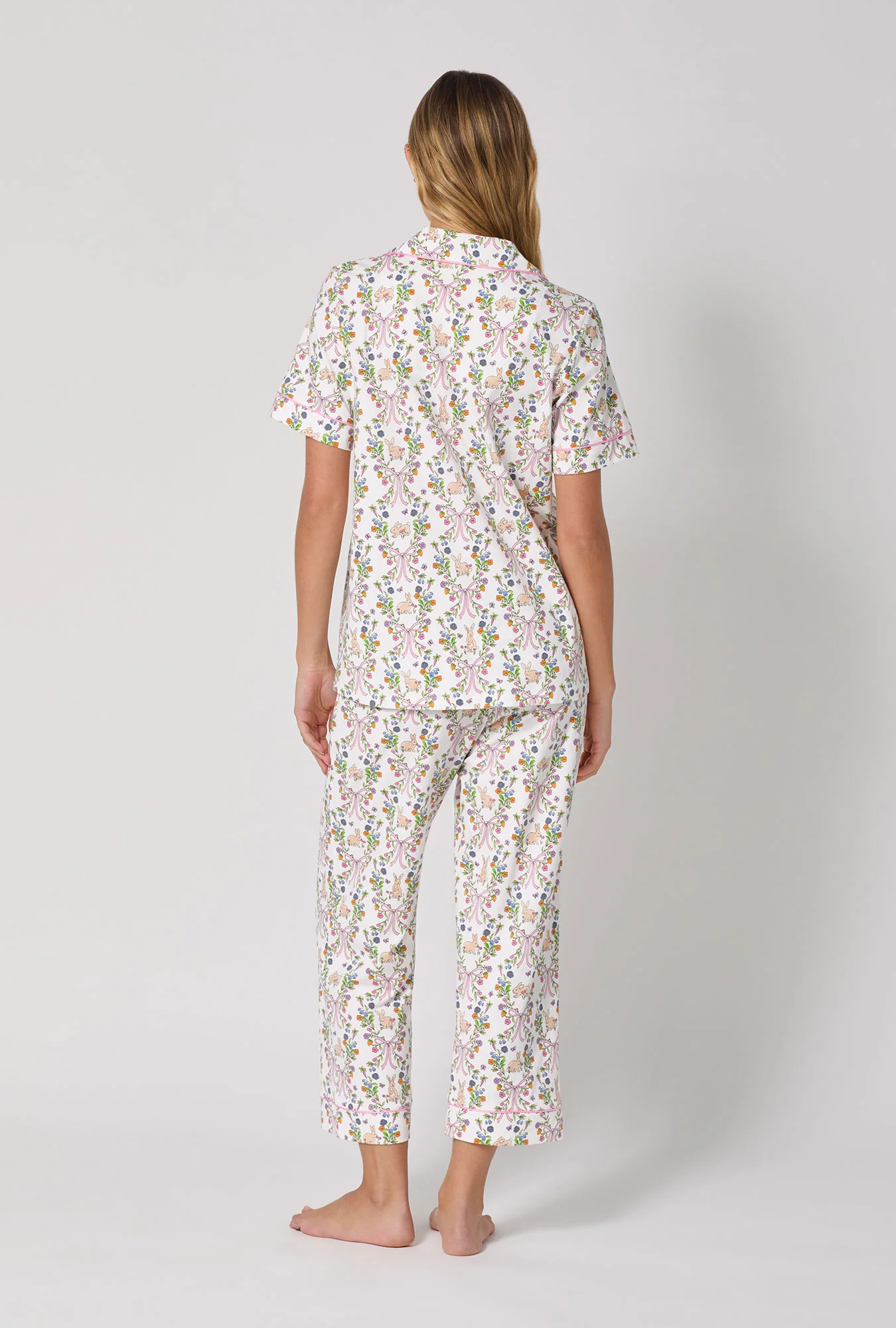 Bunny Blooms Short Sleeve Classic Stretch Jersey Cropped Pj Set - Image 4