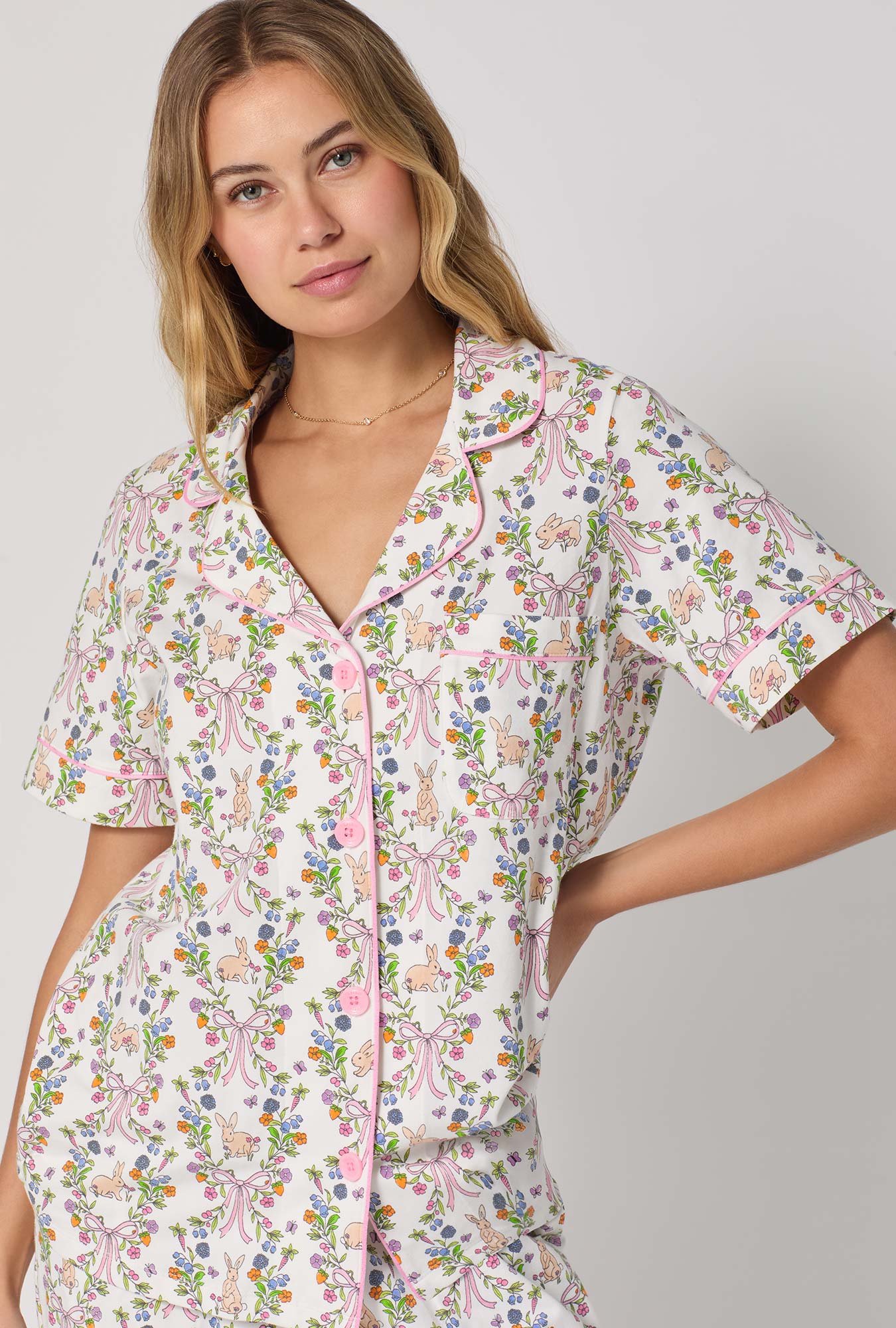 Bunny Blooms Short Sleeve Classic Stretch Jersey Cropped Pj Set - Image 5