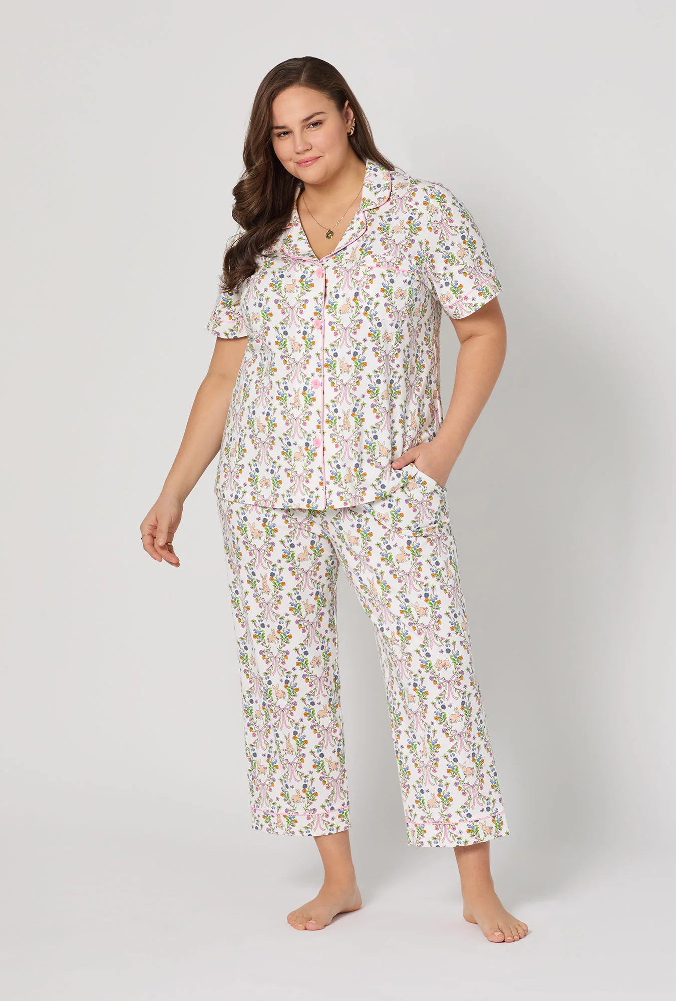 Bunny Blooms Short Sleeve Classic Stretch Jersey Cropped Pj Set - Image 6