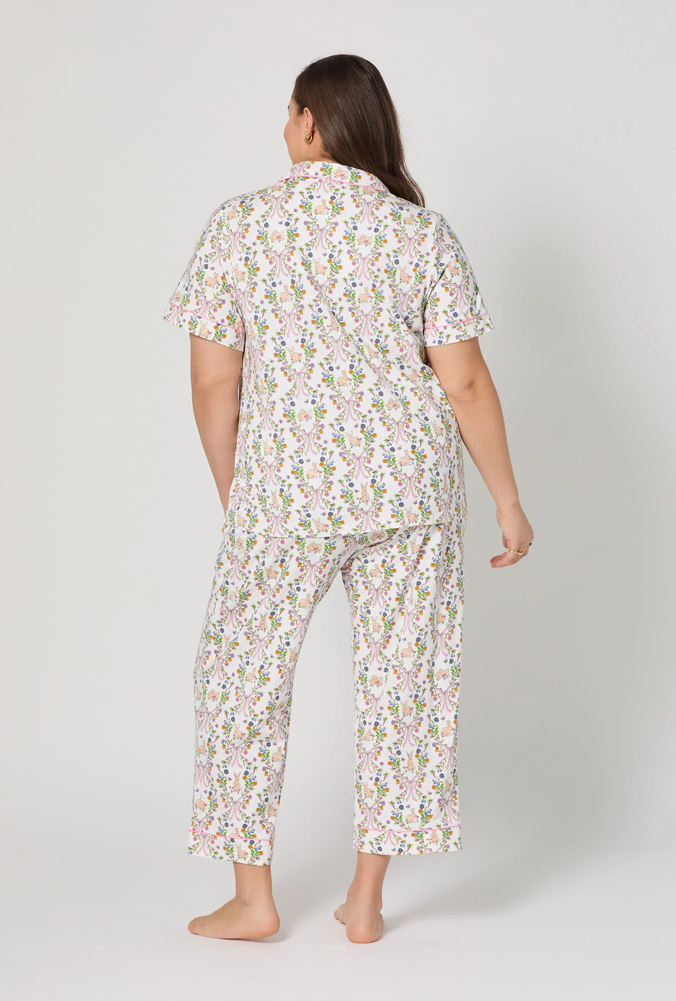 Bunny Blooms Short Sleeve Classic Stretch Jersey Cropped Pj Set - Image 7