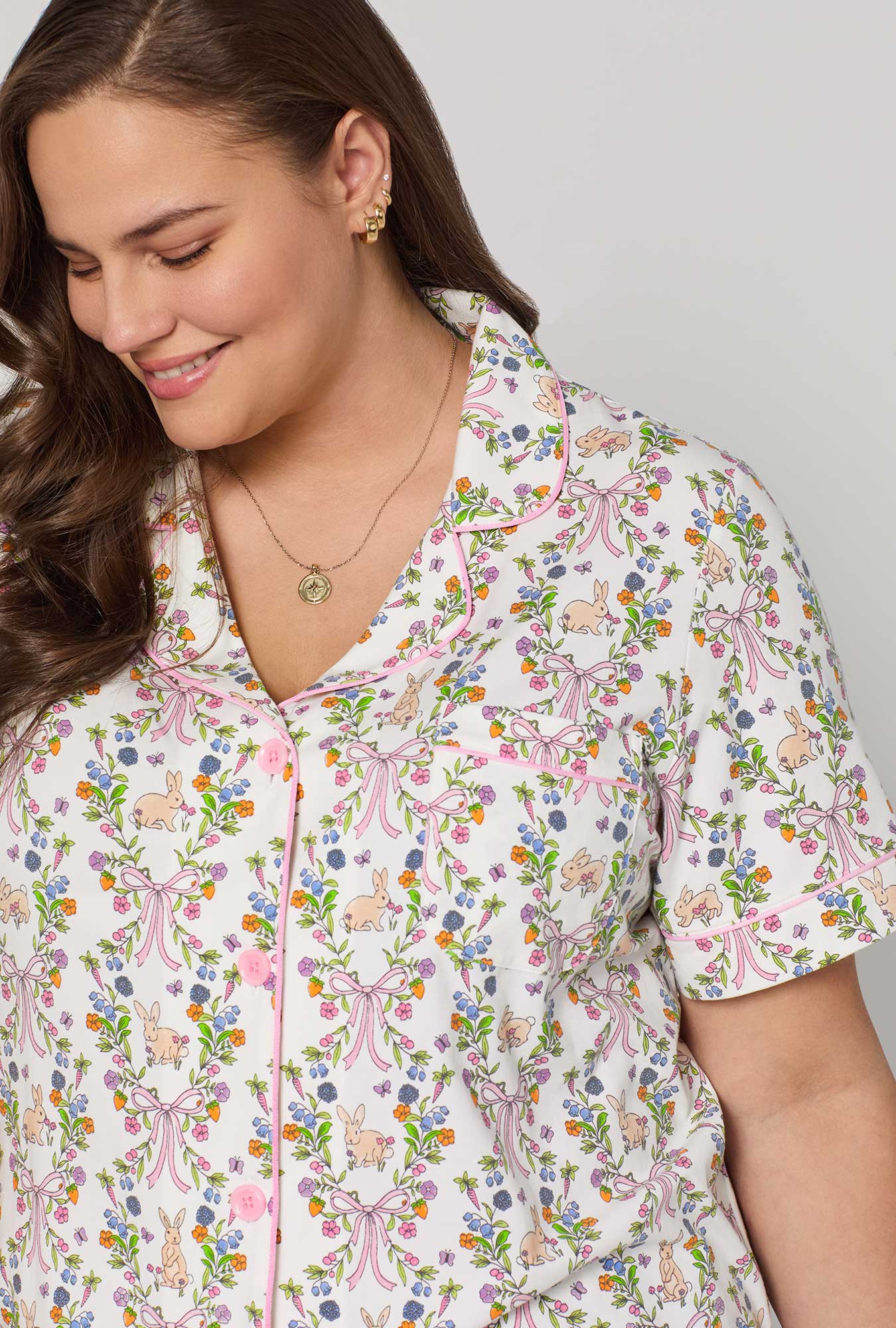 Bunny Blooms Short Sleeve Classic Stretch Jersey Cropped Pj Set - Image 8