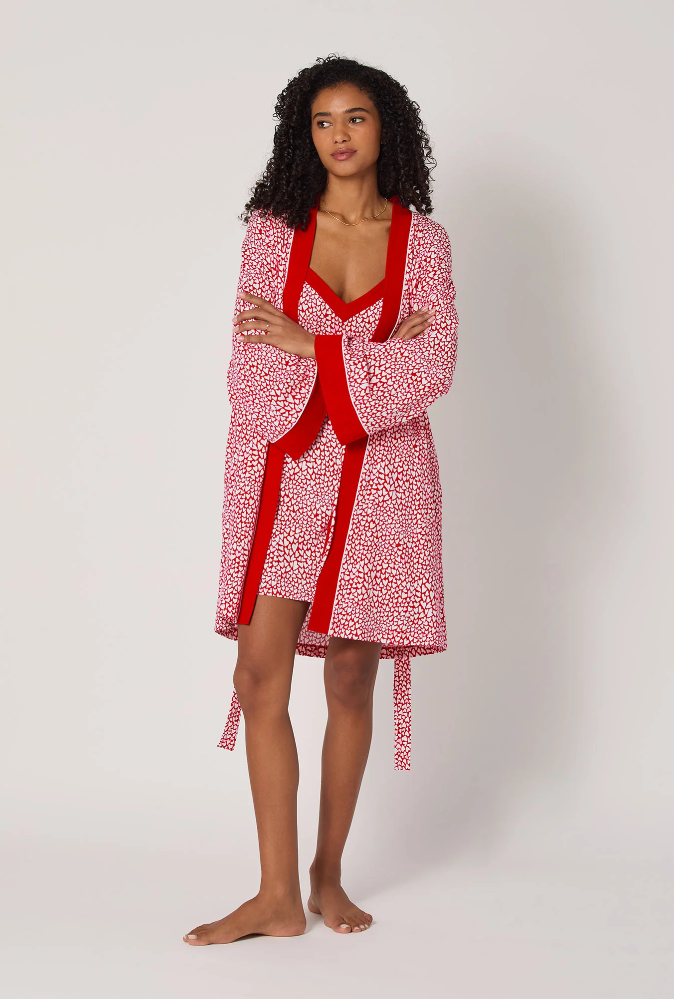 Bursting With Love Banded Collar Stretch Jersey Robe