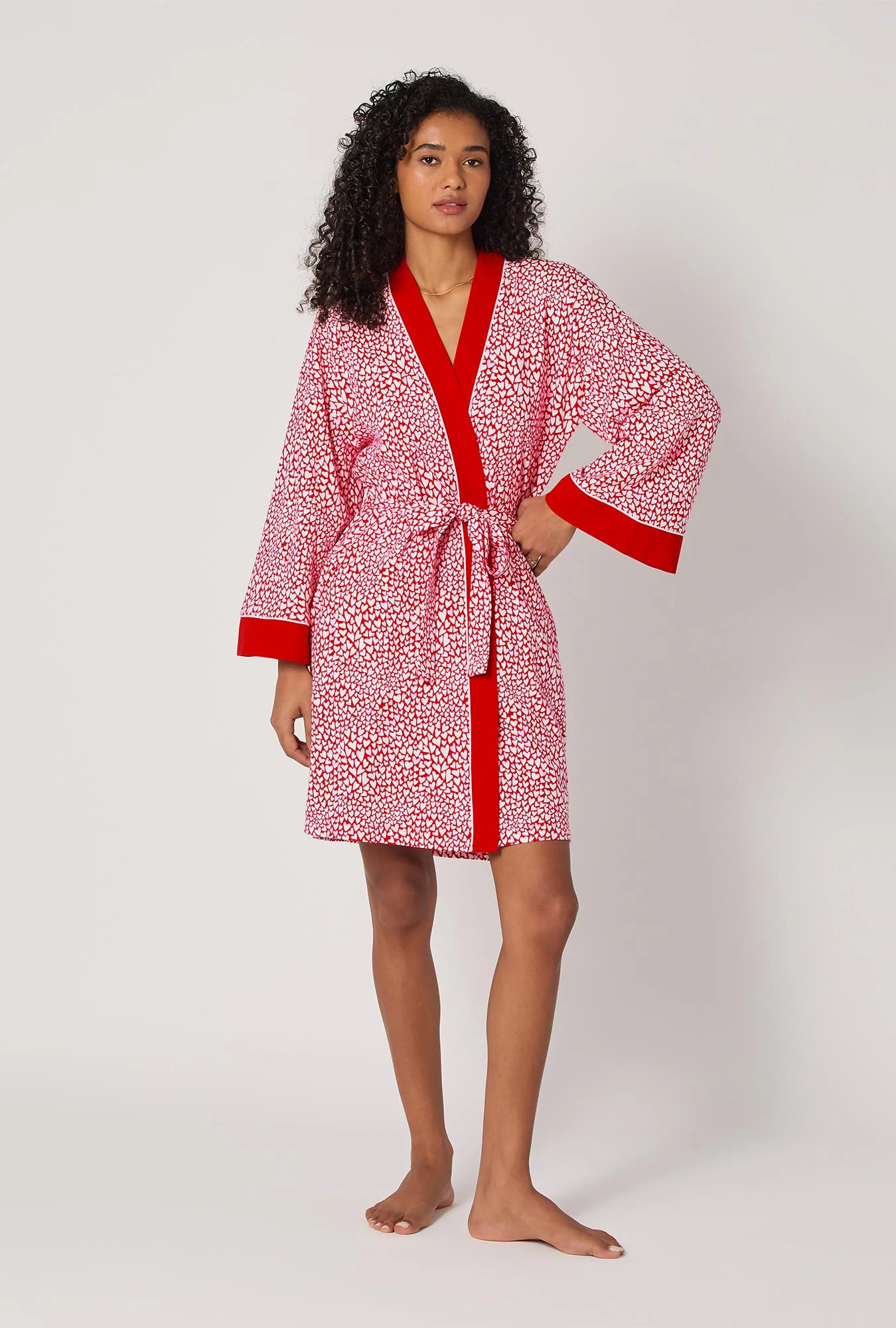 Bursting With Love Banded Collar Stretch Jersey Robe - Image 2