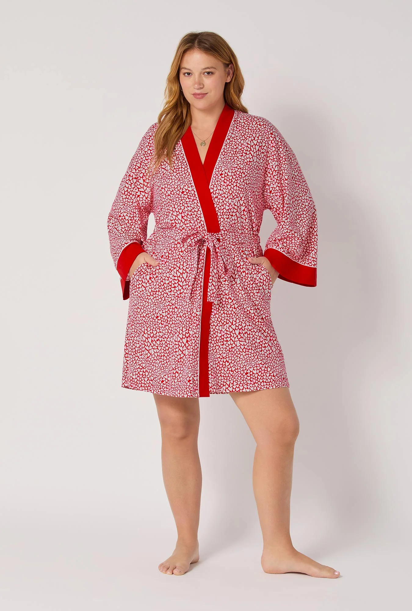 Bursting With Love Banded Collar Stretch Jersey Robe - Image 6