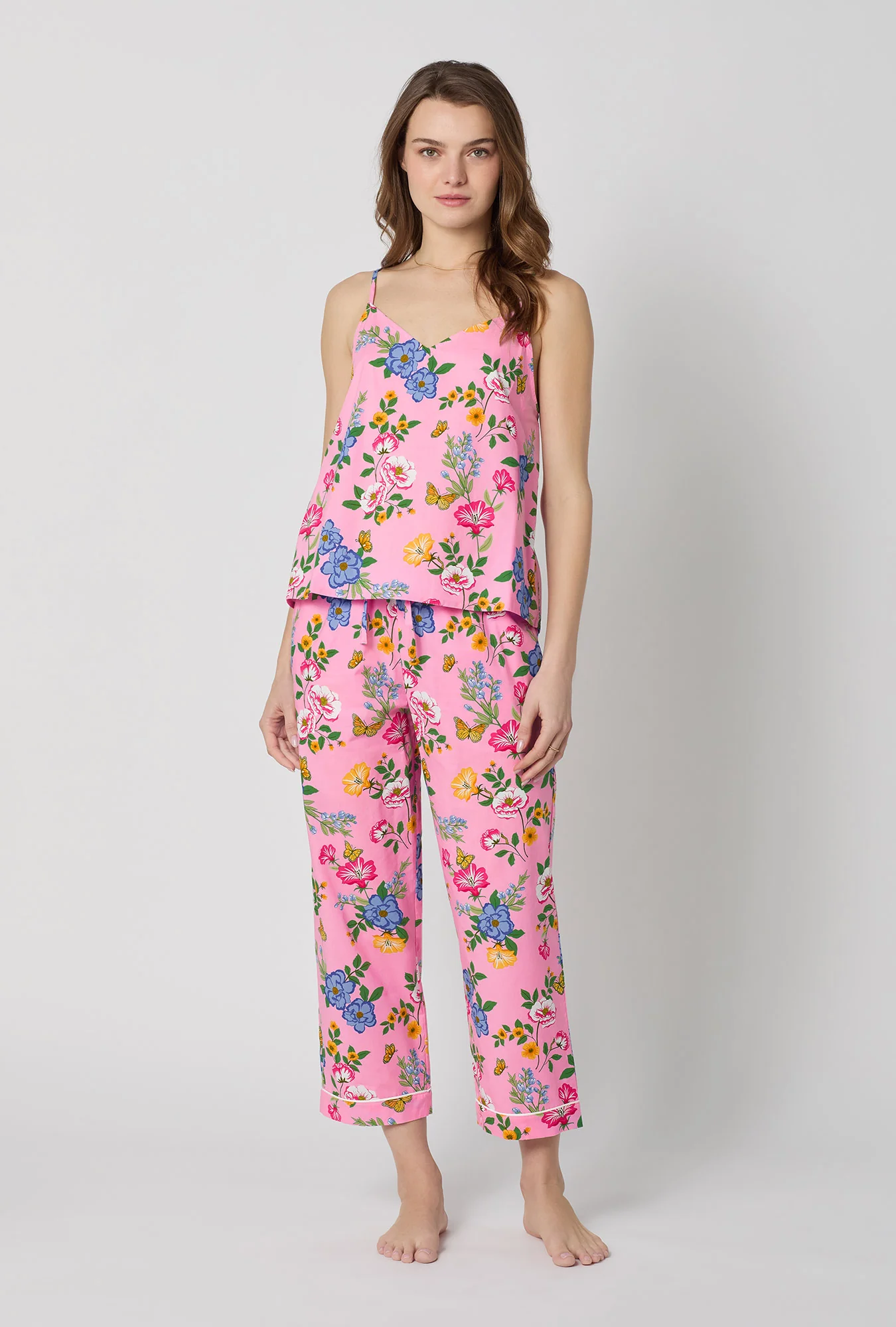 Butterfly Garden Cami Woven Cotton Poplin Cropped Pj Set