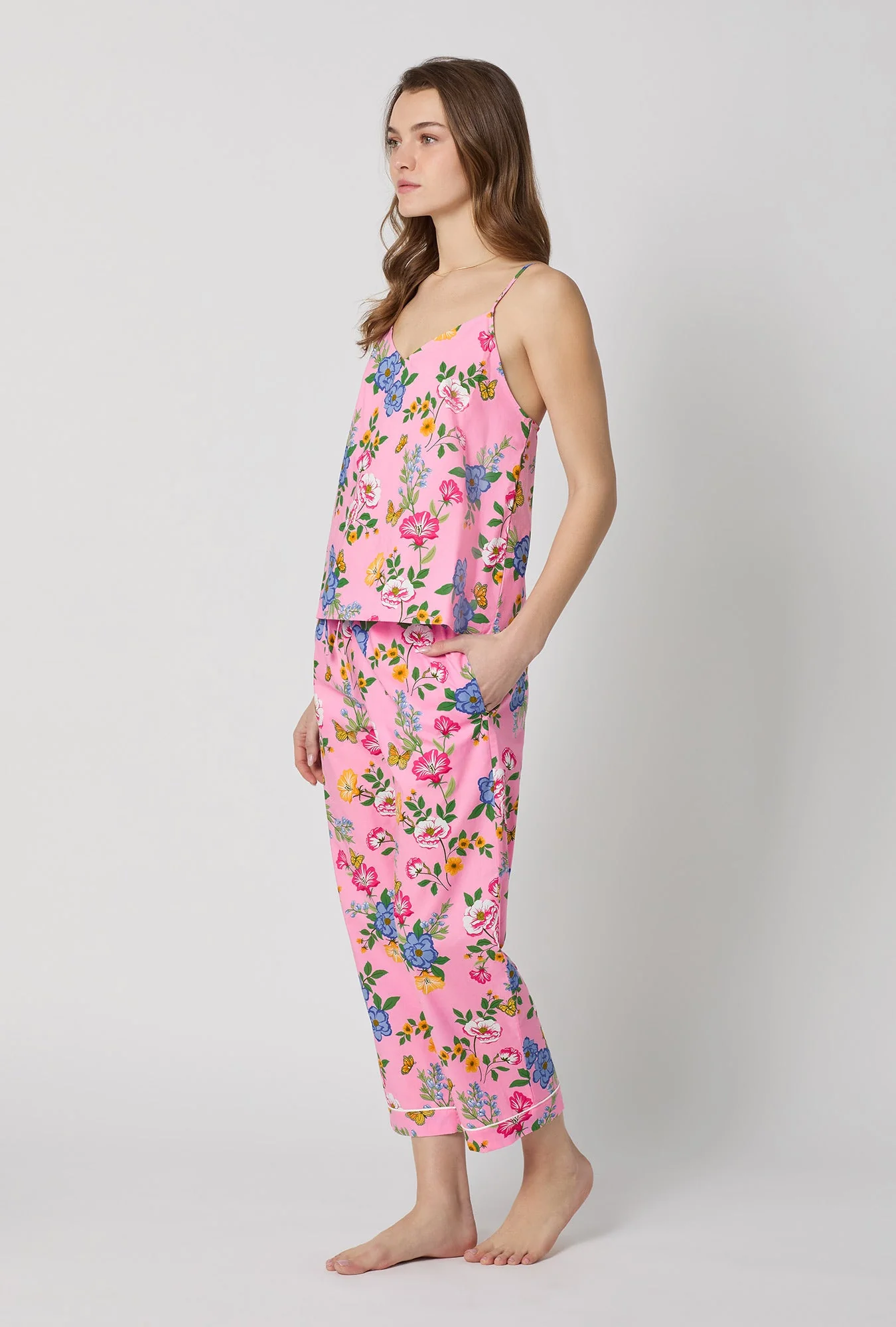 Butterfly Garden Cami Woven Cotton Poplin Cropped Pj Set - Image 2