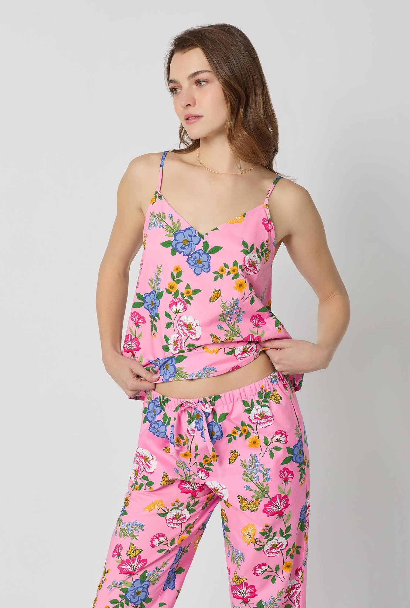 Butterfly Garden Cami Woven Cotton Poplin Cropped Pj Set - Image 4