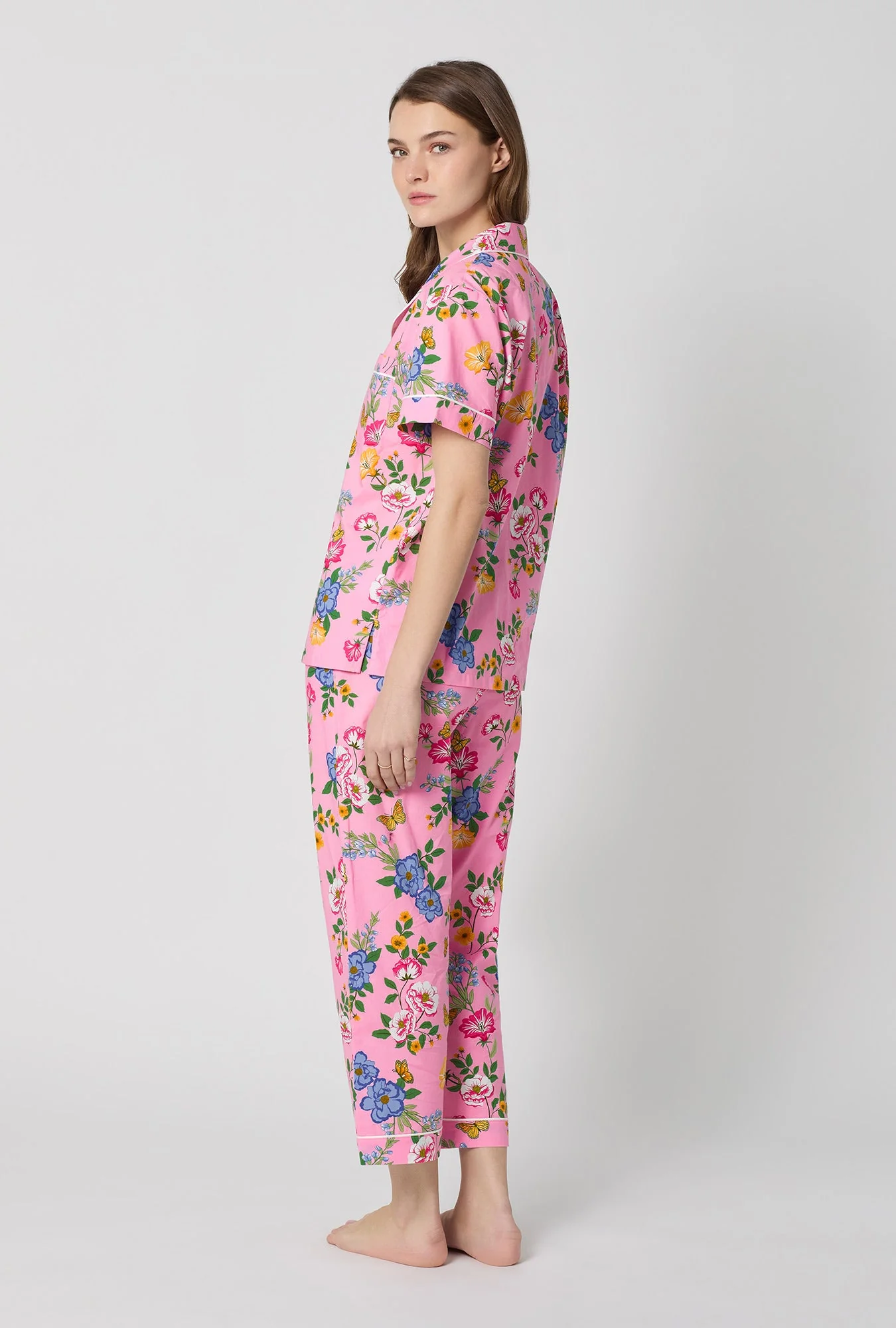 Butterfly Garden Short Sleeve Classic Woven Cotton Poplin Cropped Pj Set - Image 4