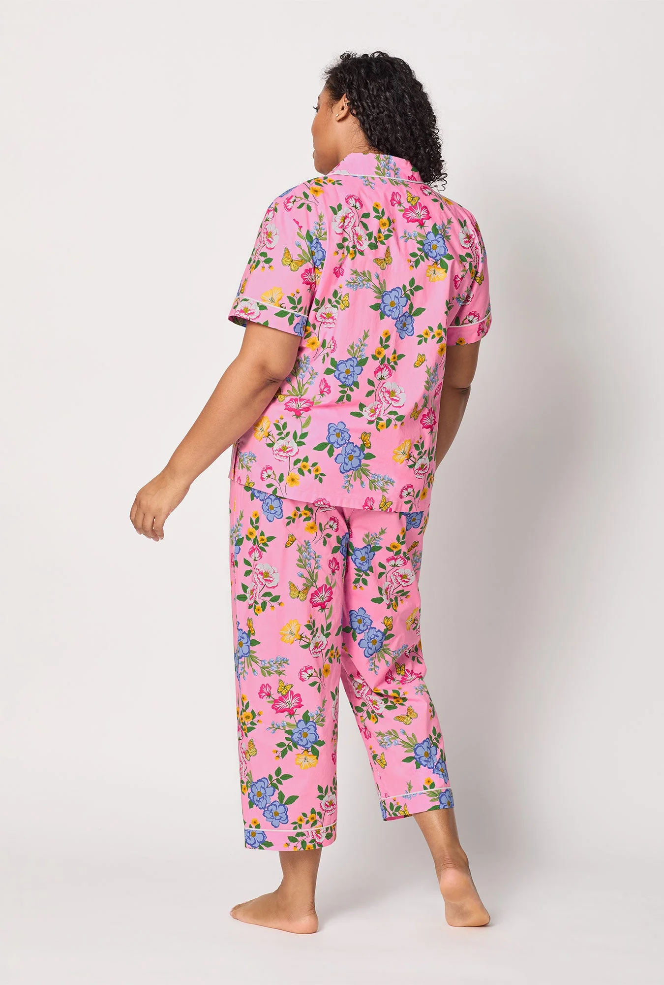 Butterfly Garden Short Sleeve Classic Woven Cotton Poplin Cropped Pj Set - Image 6