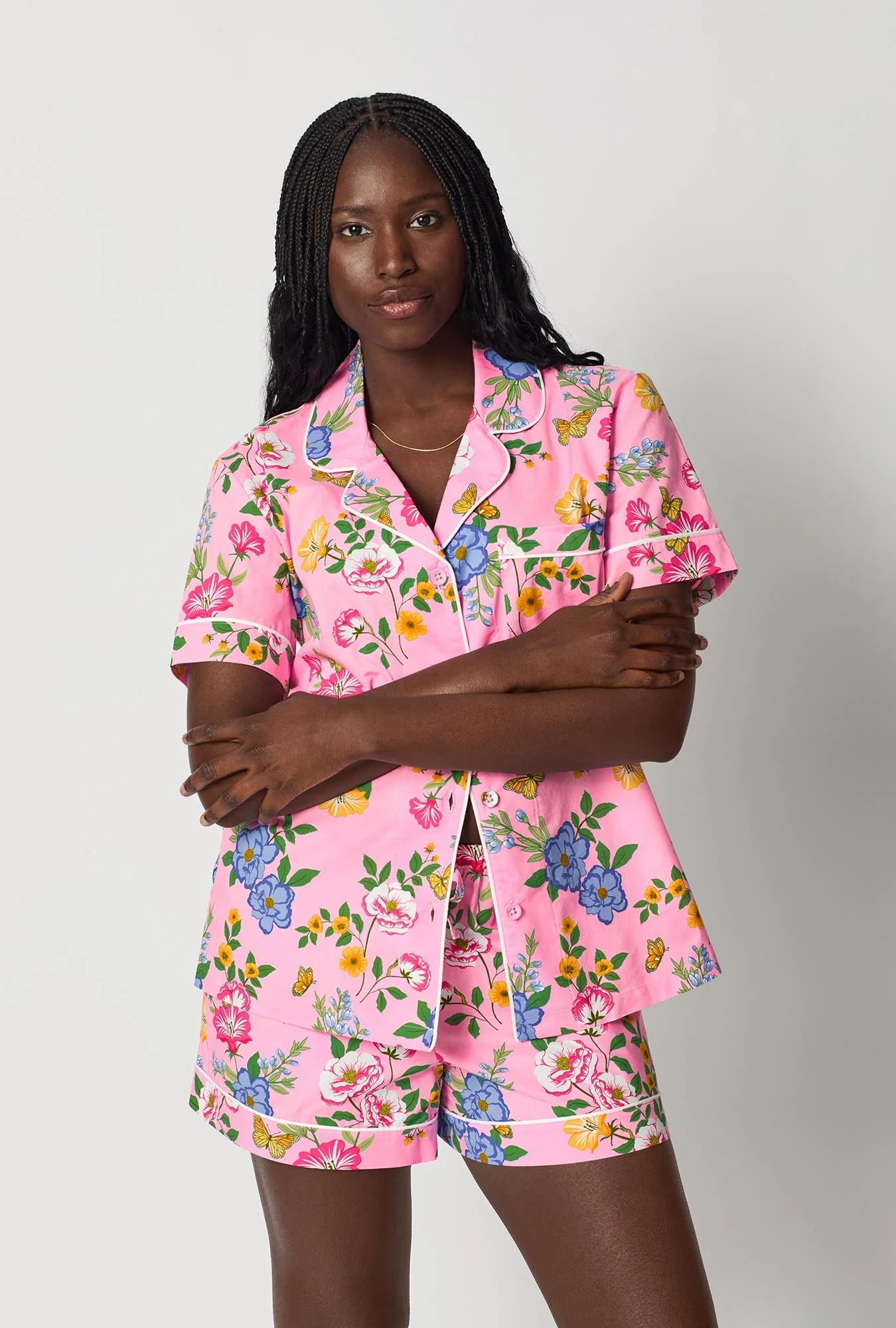 Butterfly Garden Short Sleeve Classic Woven Cotton Poplin Shorty Pj Set - Image 2