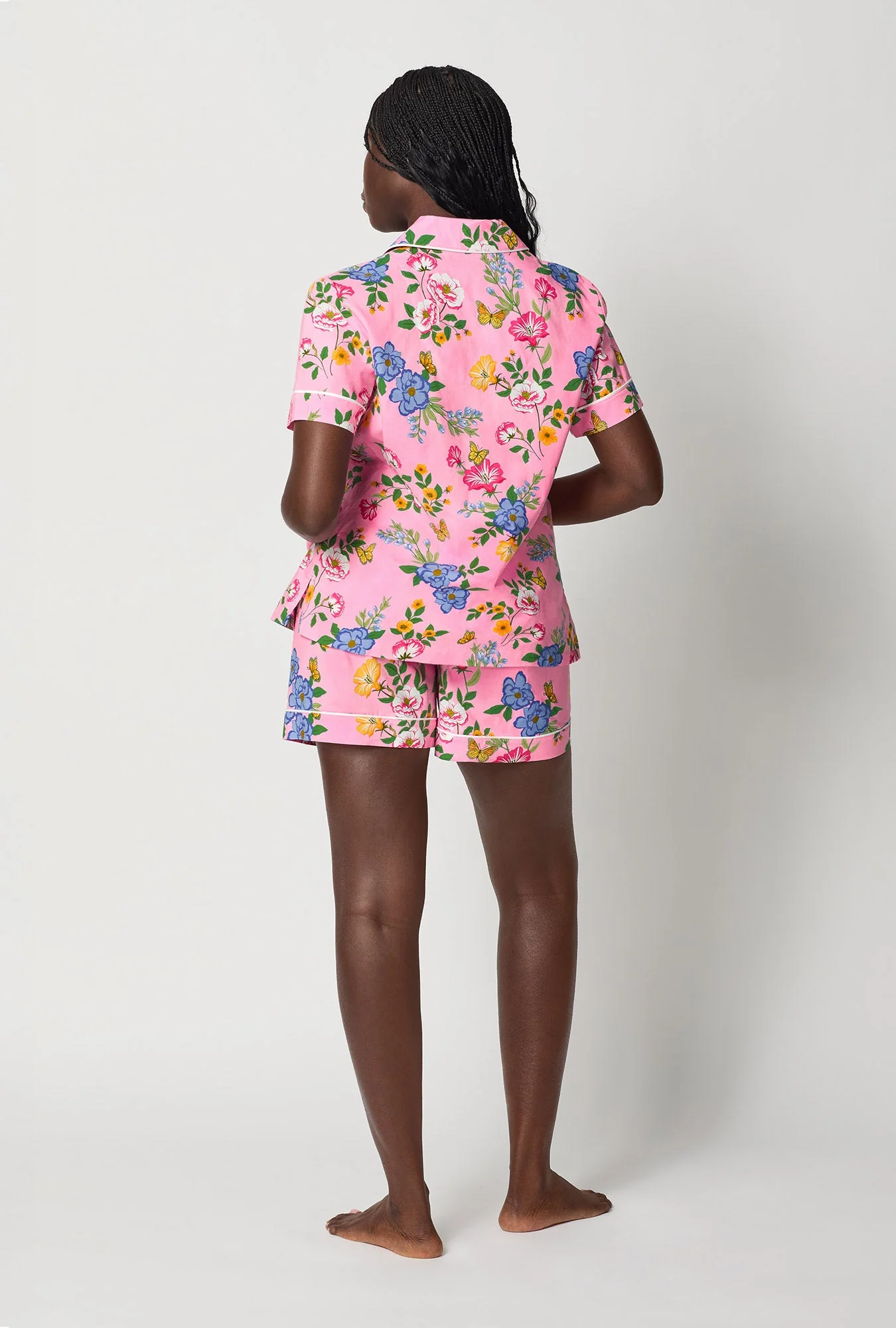 Butterfly Garden Short Sleeve Classic Woven Cotton Poplin Shorty Pj Set - Image 3