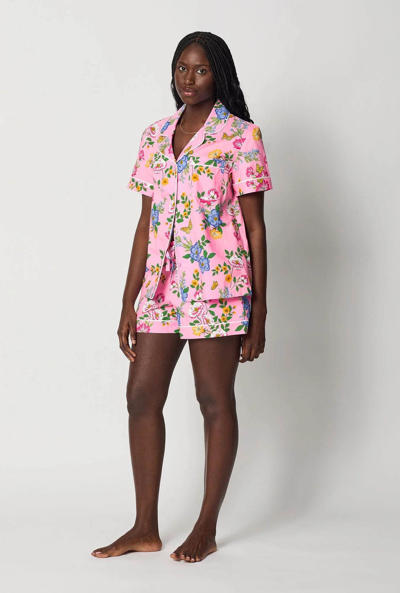 Butterfly Garden Short Sleeve Classic Woven Cotton Poplin Shorty Pj Set - Image 4