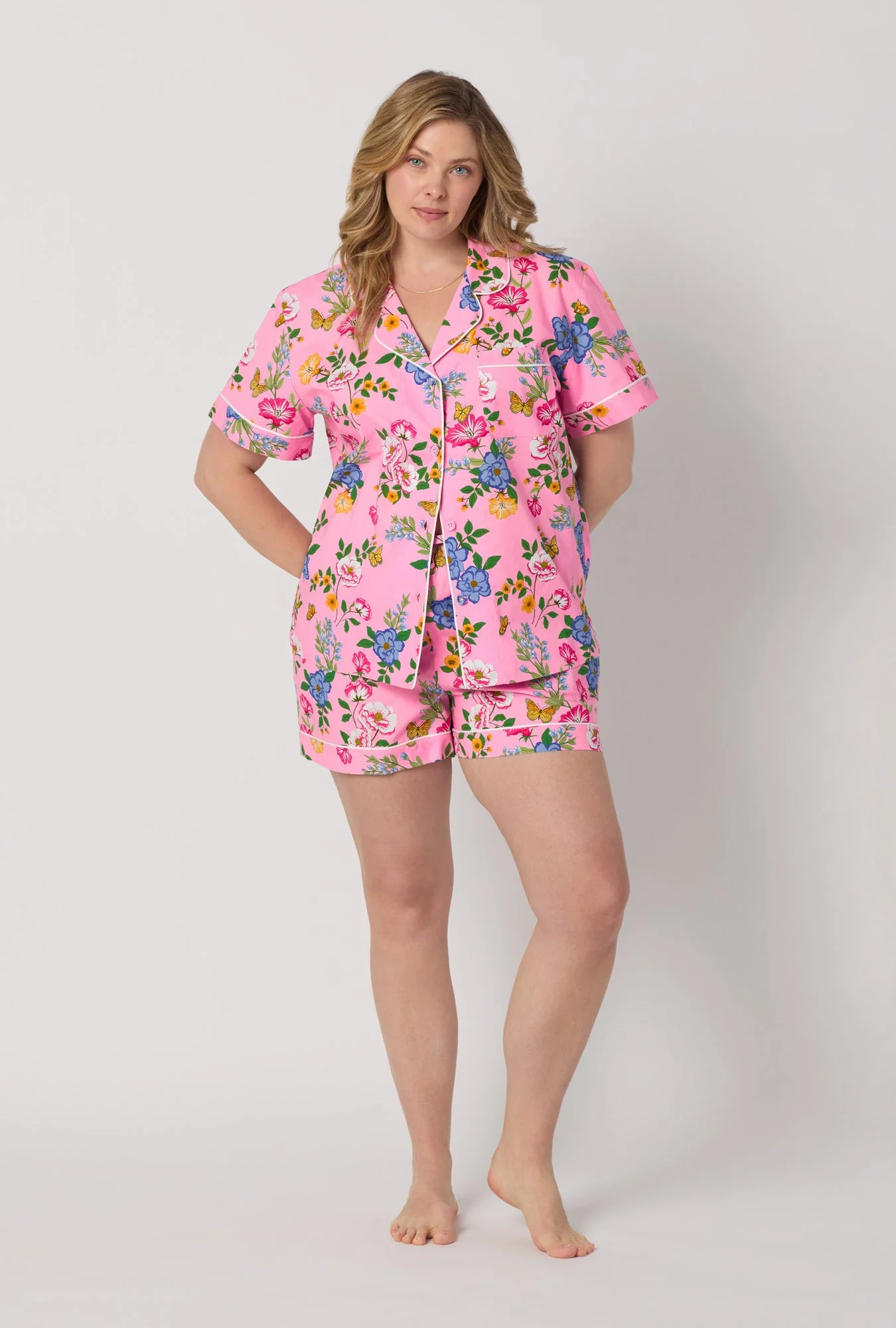 Butterfly Garden Short Sleeve Classic Woven Cotton Poplin Shorty Pj Set - Image 5