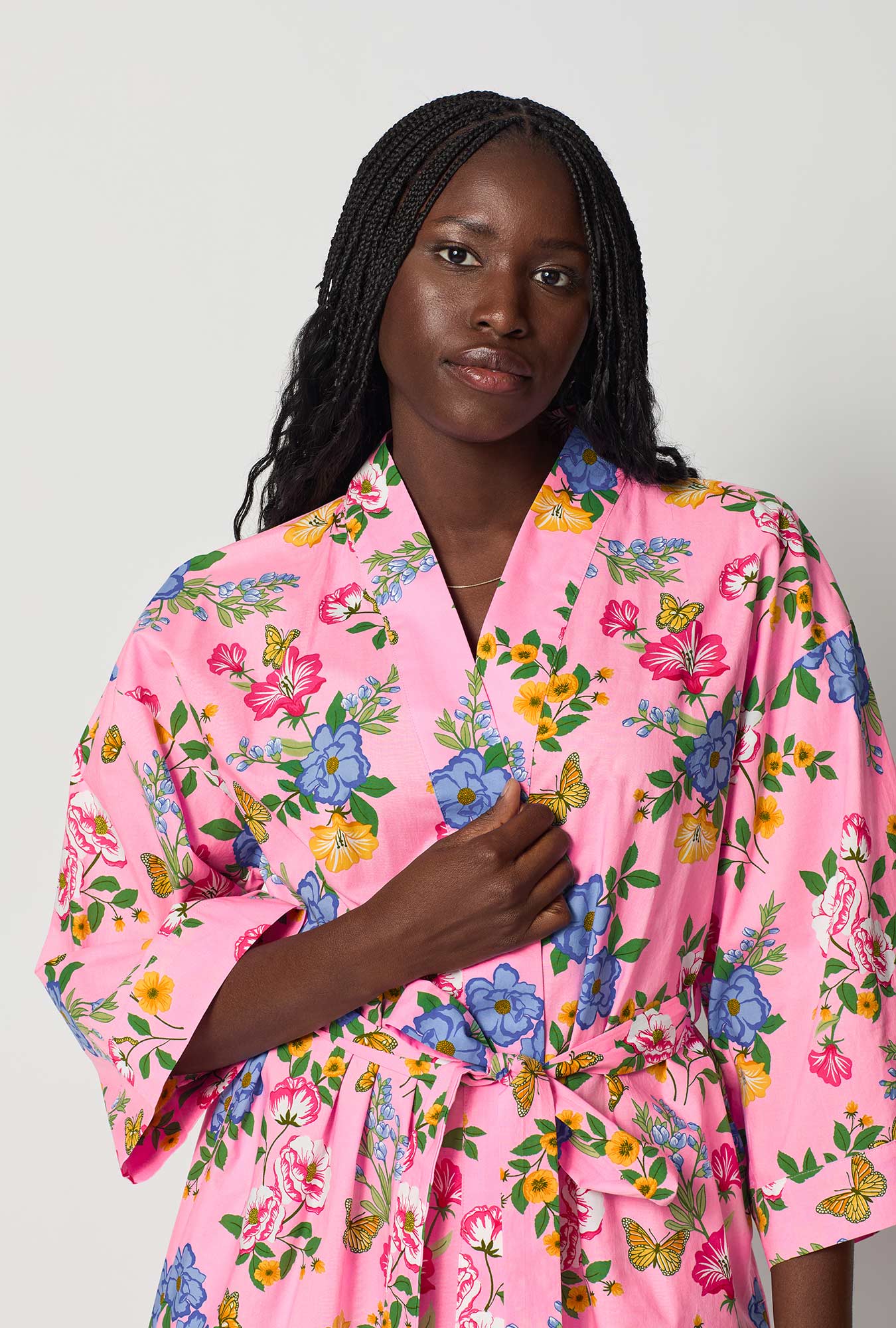 Butterfly Garden Woven Cotton Poplin Kimono Robe