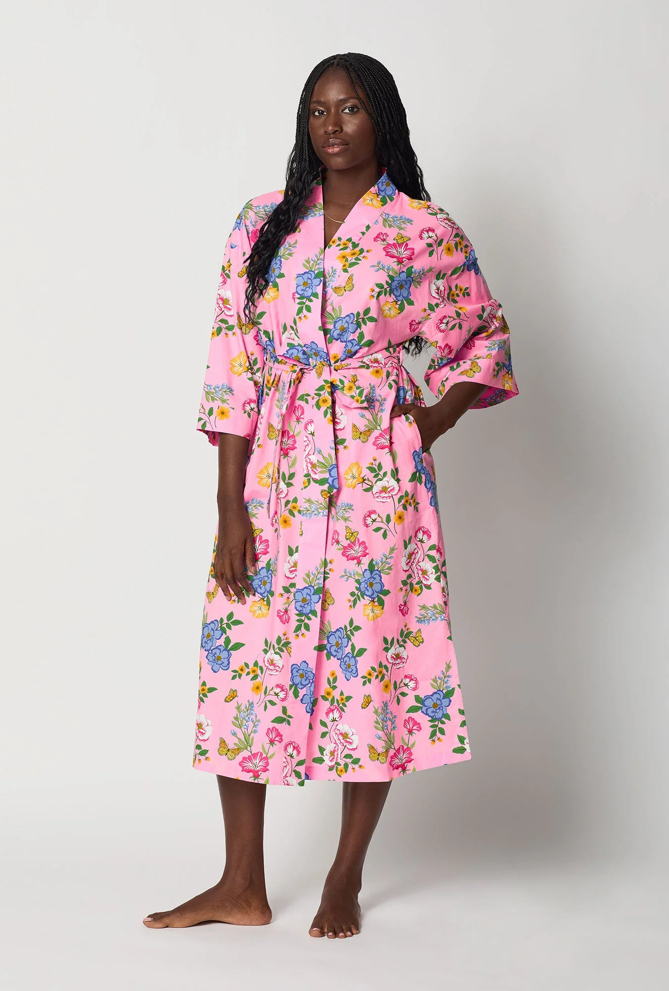 Butterfly Garden Woven Cotton Poplin Kimono Robe - Image 2