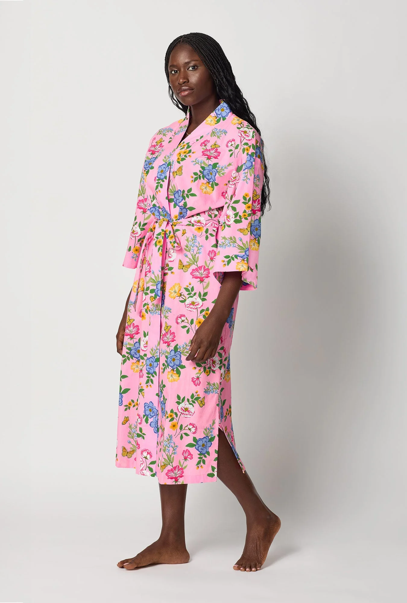 Butterfly Garden Woven Cotton Poplin Kimono Robe - Image 3
