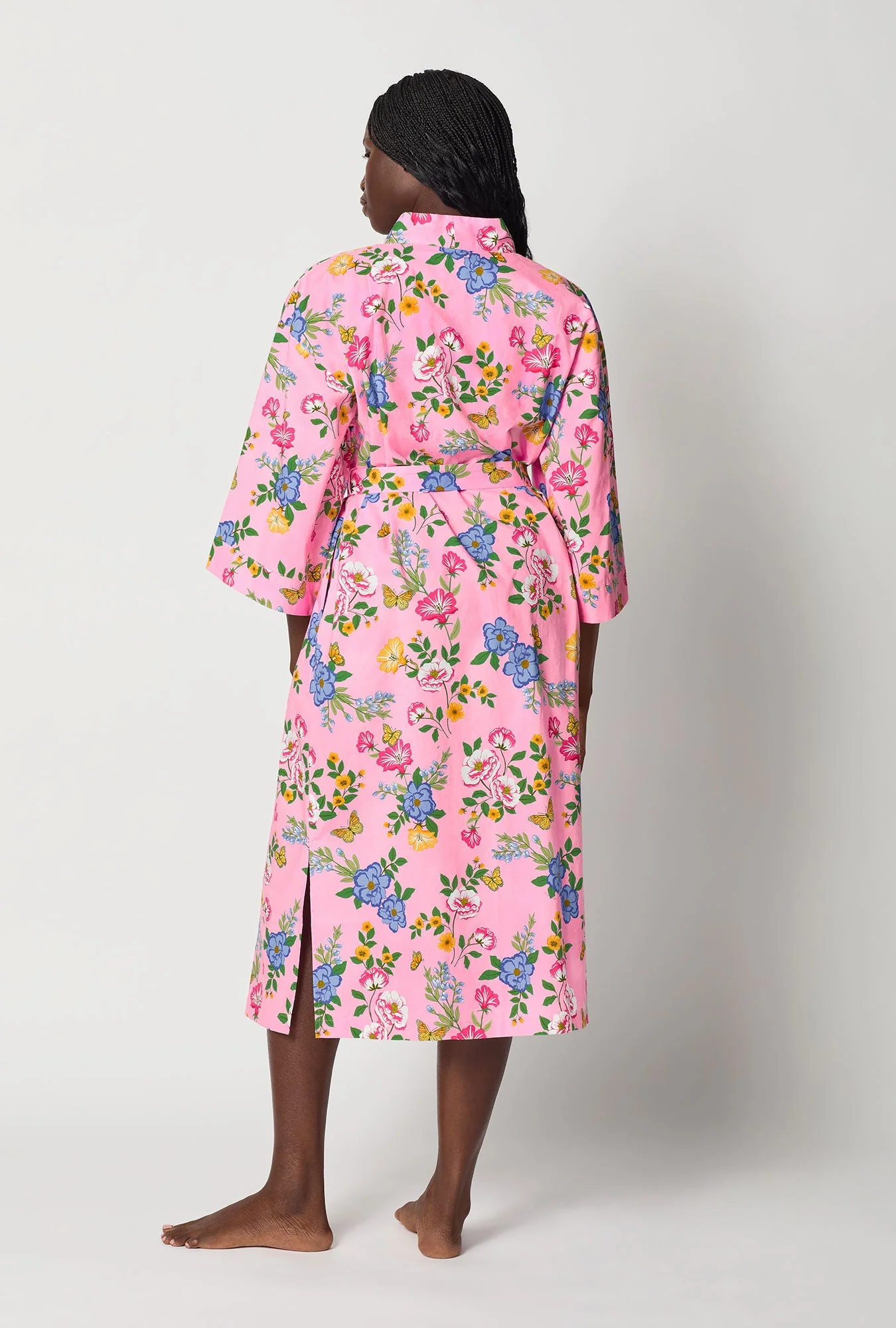 Butterfly Garden Woven Cotton Poplin Kimono Robe - Image 4