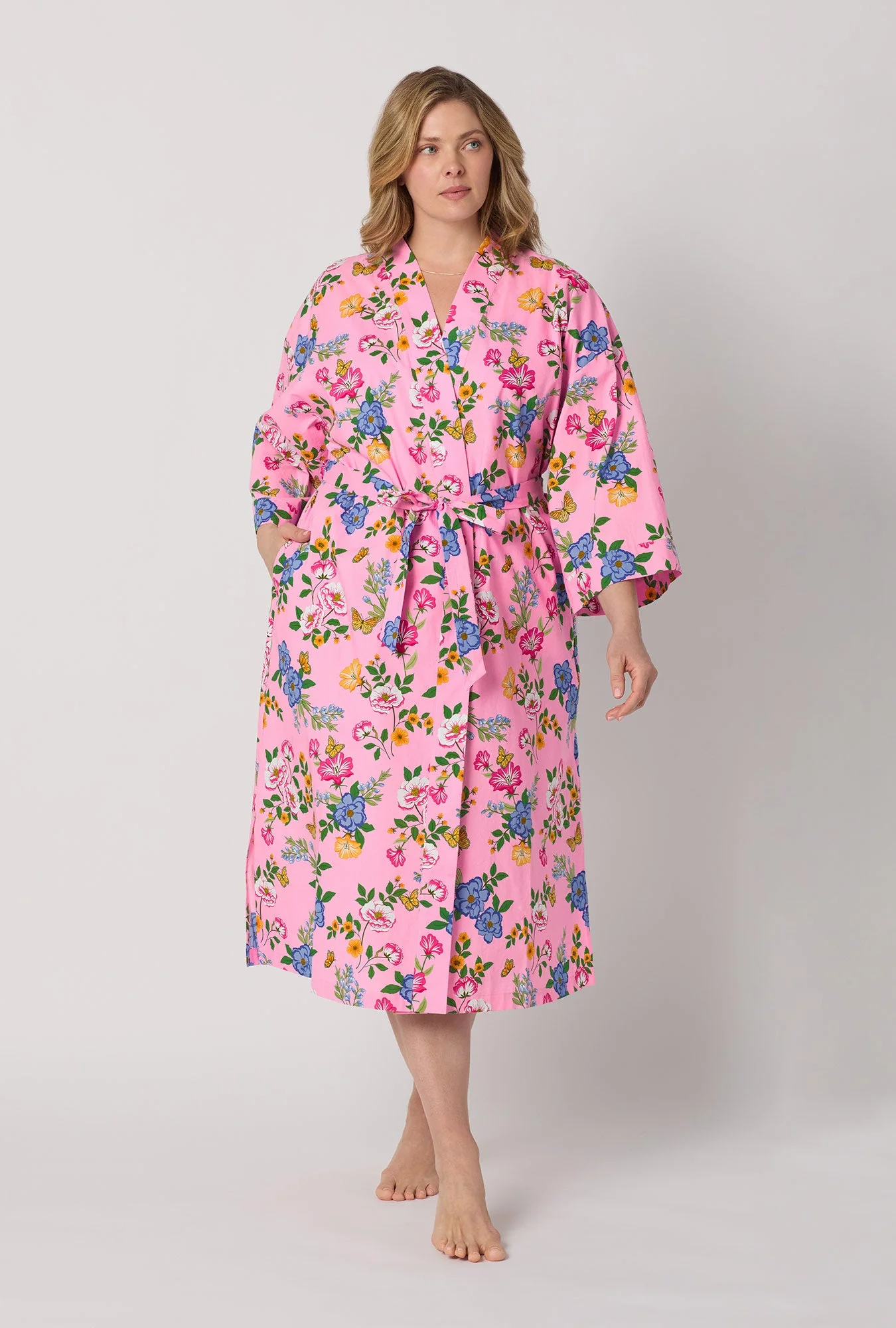 Butterfly Garden Woven Cotton Poplin Kimono Robe - Image 6