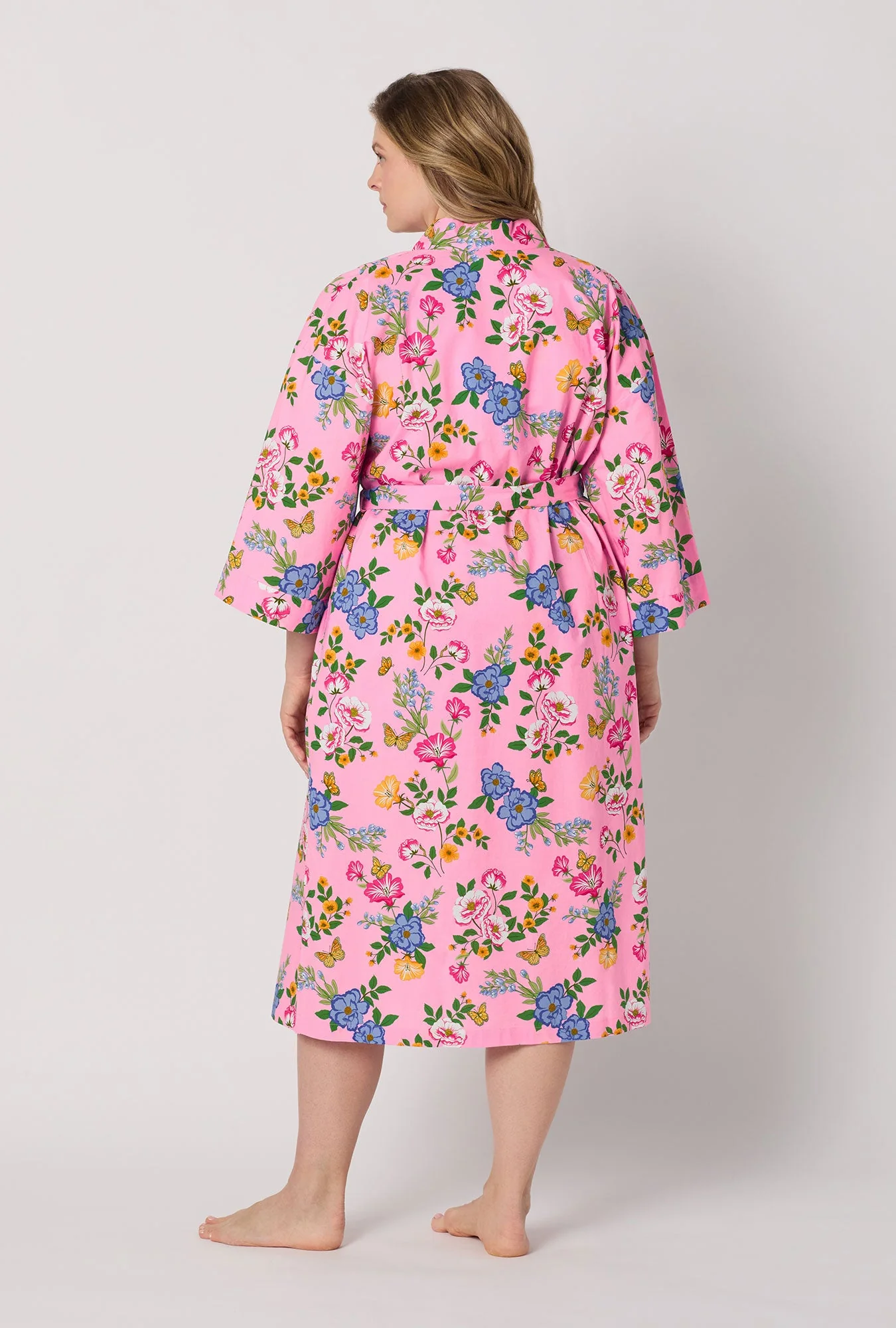 Butterfly Garden Woven Cotton Poplin Kimono Robe - Image 7