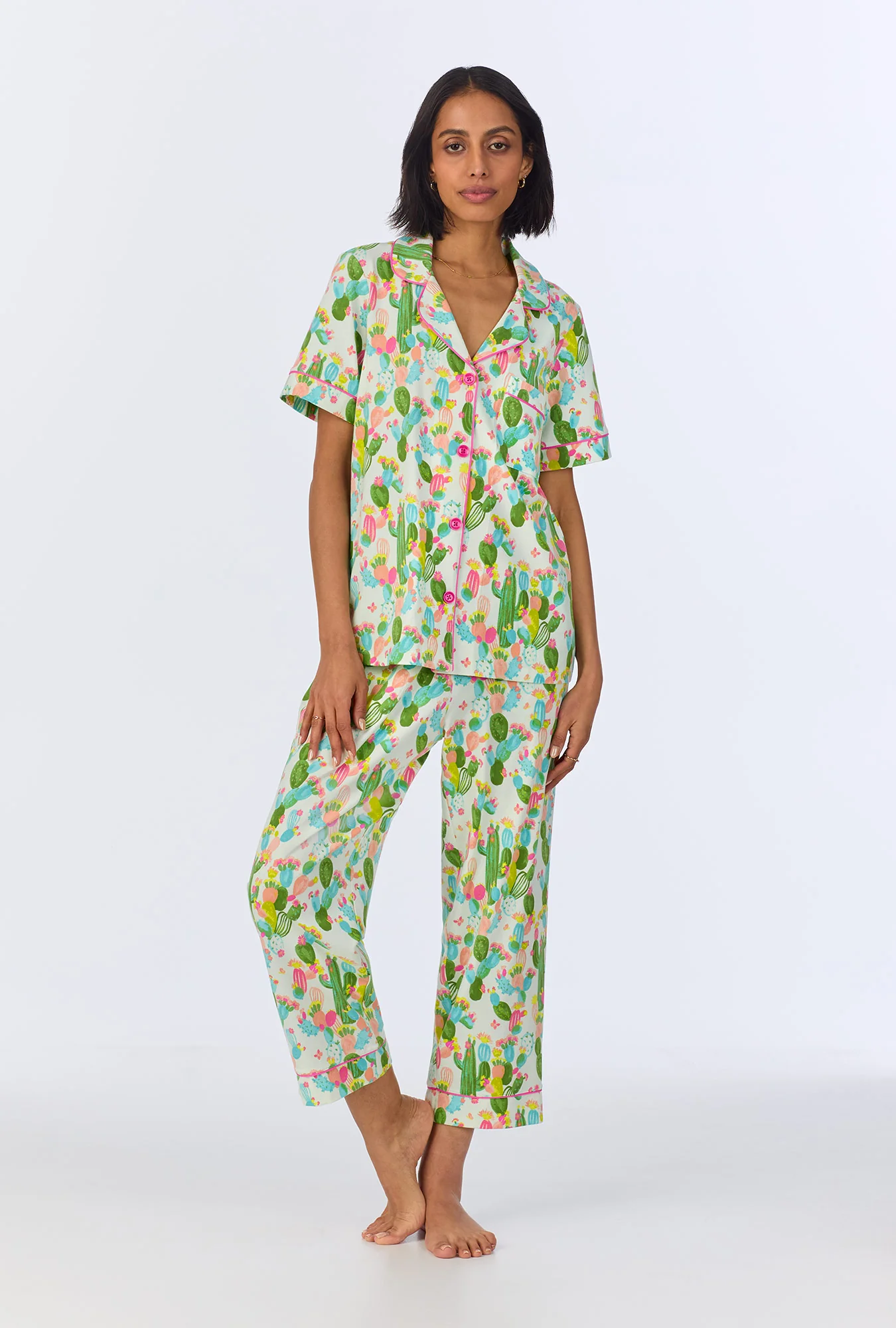 Cactus Garden Short Sleeve Classic Stretch Jersey Cropped PJ Set - Image 2
