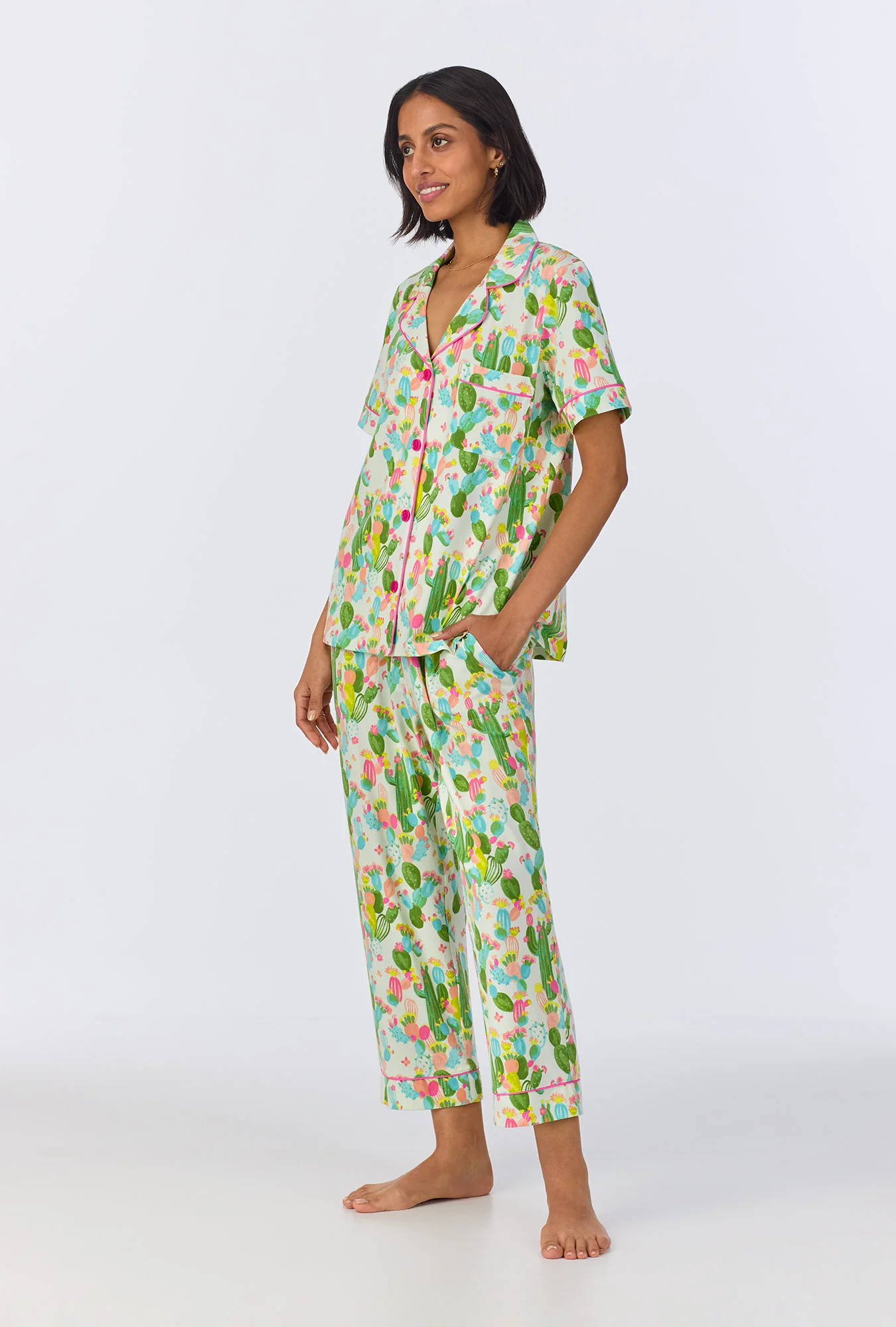 Cactus Garden Short Sleeve Classic Stretch Jersey Cropped PJ Set - Image 3