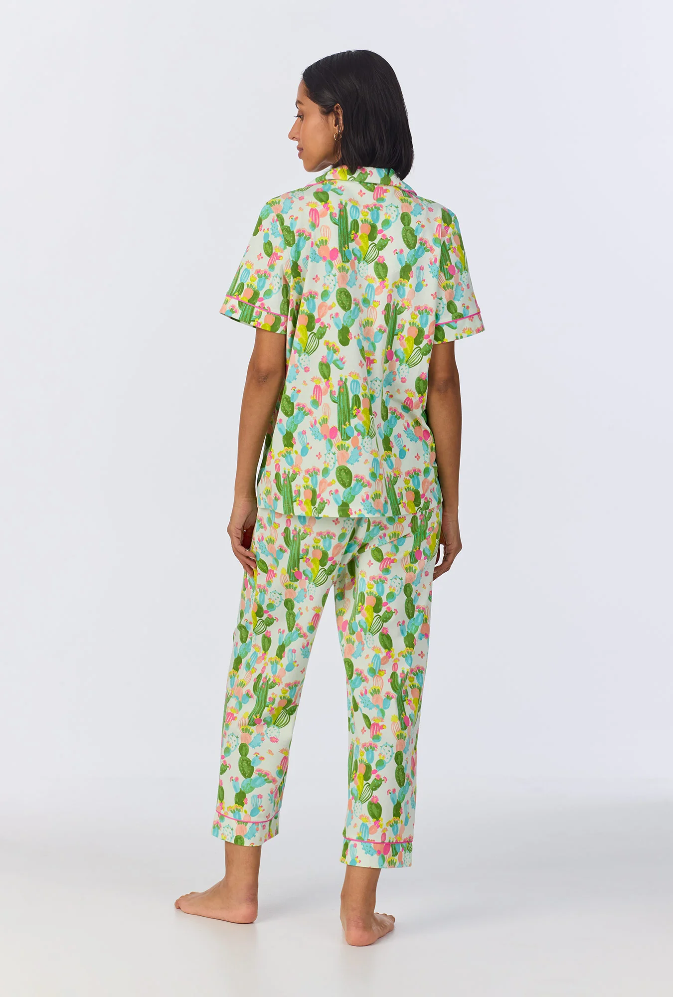 Cactus Garden Short Sleeve Classic Stretch Jersey Cropped PJ Set - Image 4