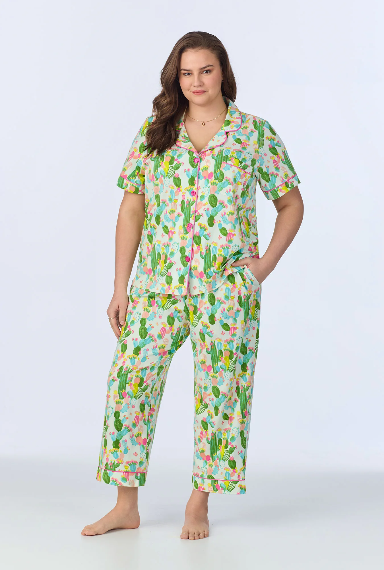 Cactus Garden Short Sleeve Classic Stretch Jersey Cropped PJ Set - Image 5