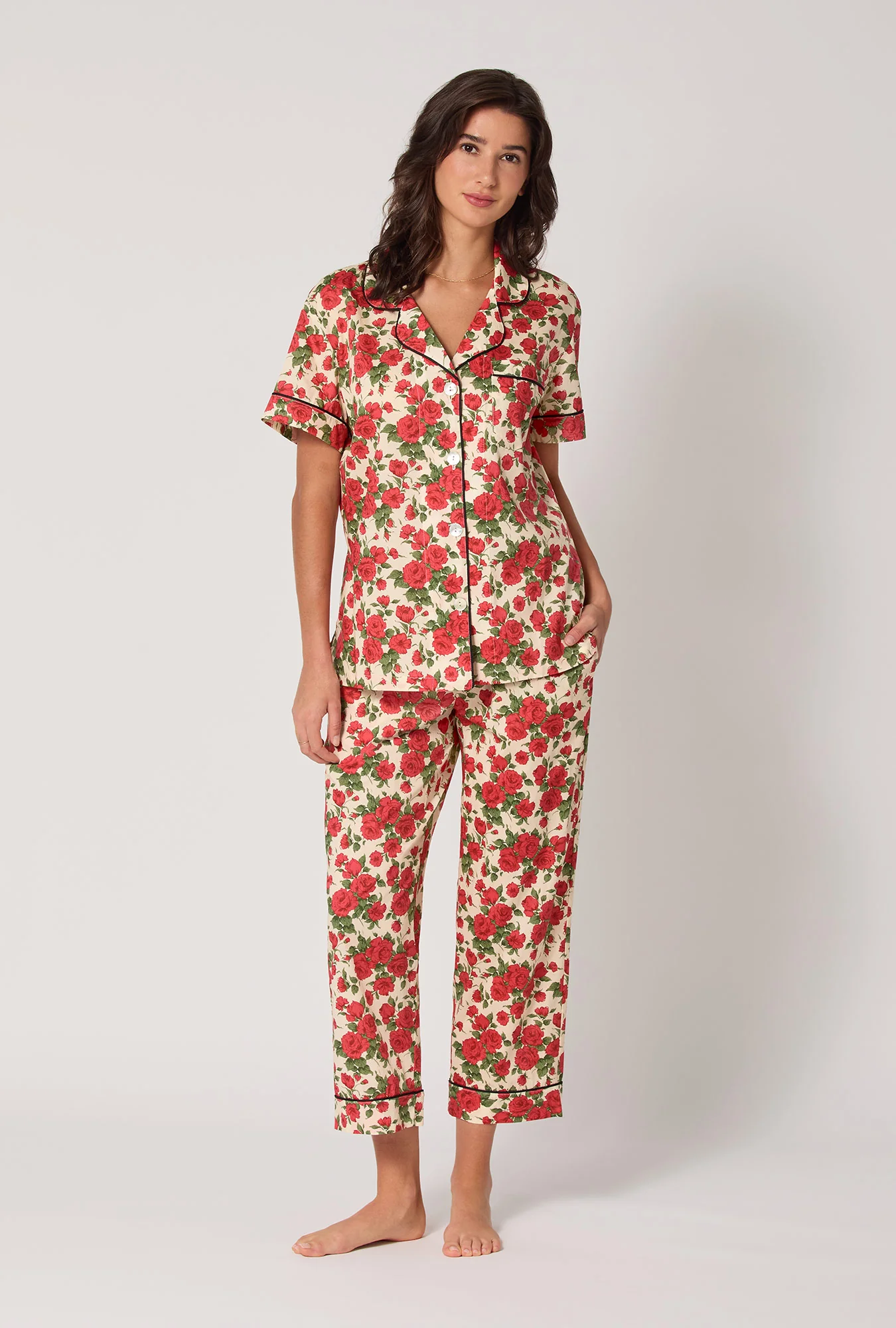 Carline Rose Short Sleeve Classic Woven Tana Lawn® Cropped Pj Set Made With Liberty Fabric