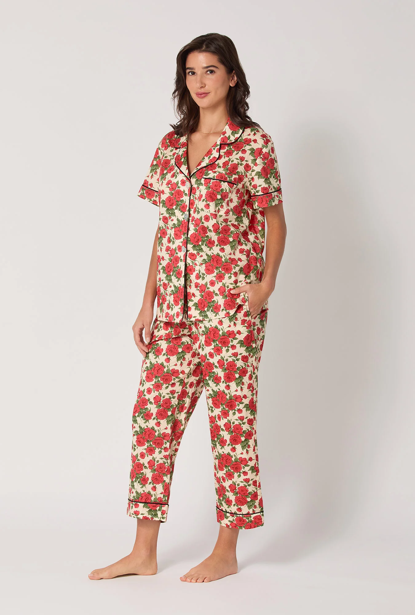 Carline Rose Short Sleeve Classic Woven Tana Lawn® Cropped Pj Set Made With Liberty Fabric - Image 2