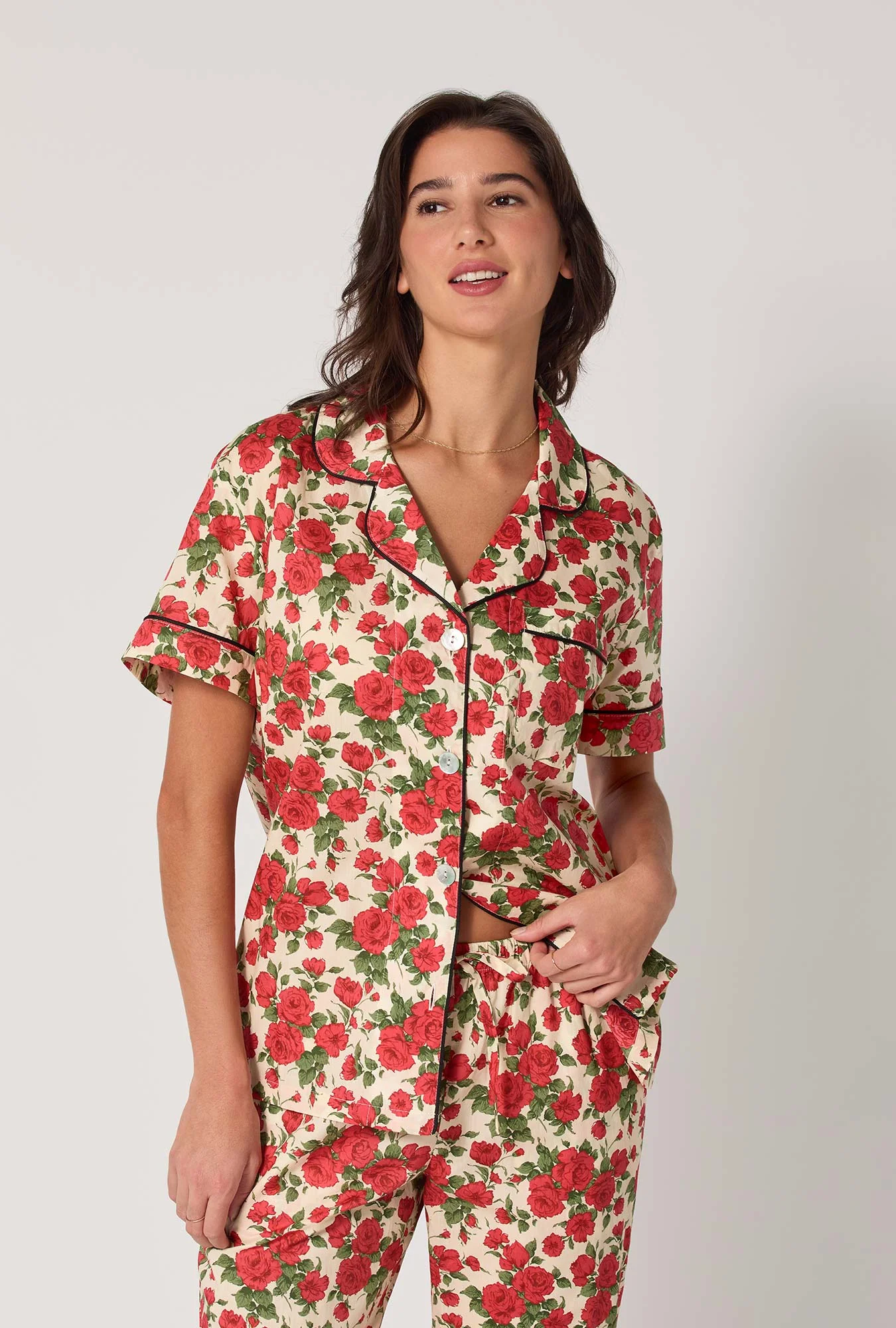 Carline Rose Short Sleeve Classic Woven Tana Lawn® Cropped Pj Set Made With Liberty Fabric - Image 4