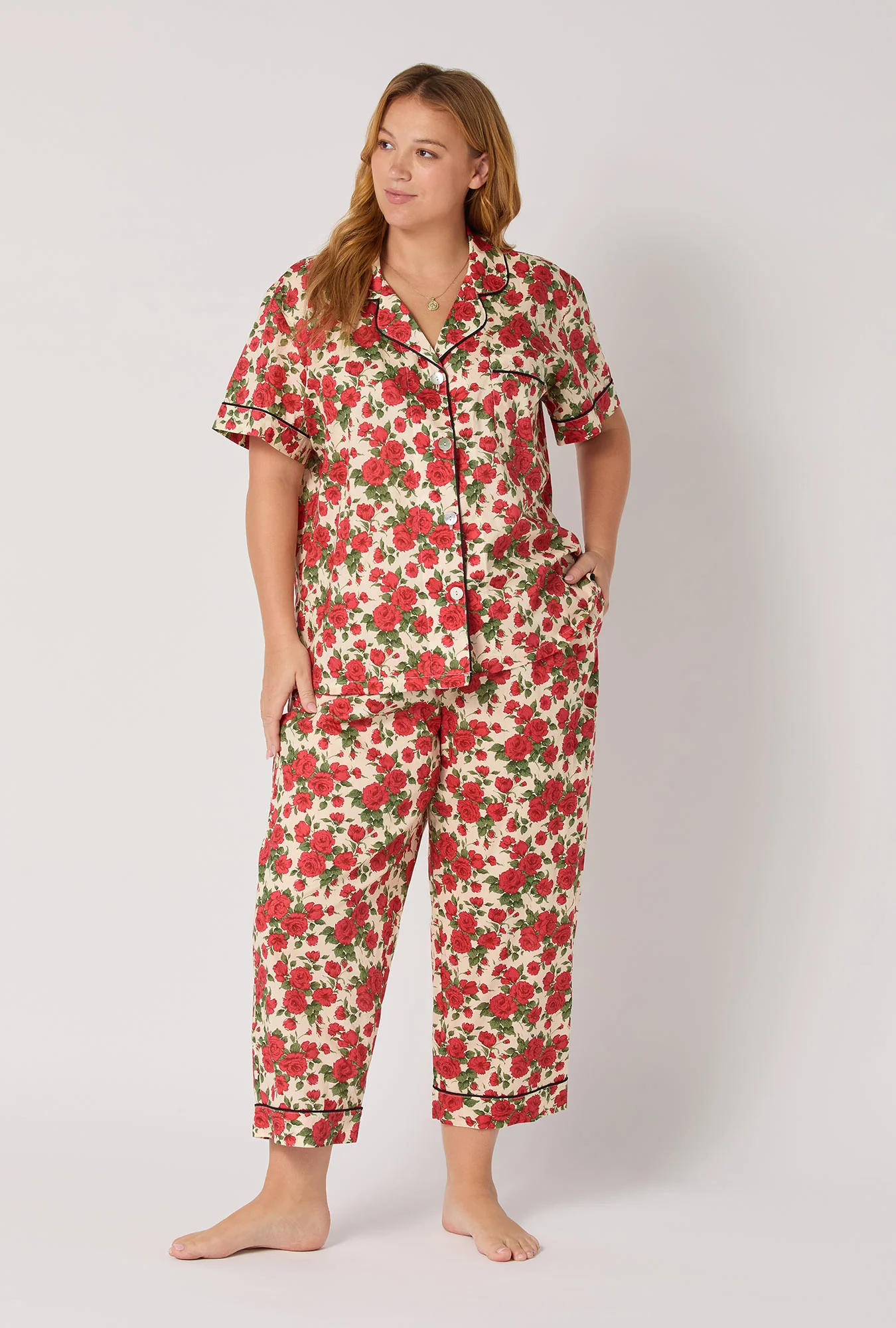 Carline Rose Short Sleeve Classic Woven Tana Lawn® Cropped Pj Set Made With Liberty Fabric - Image 5