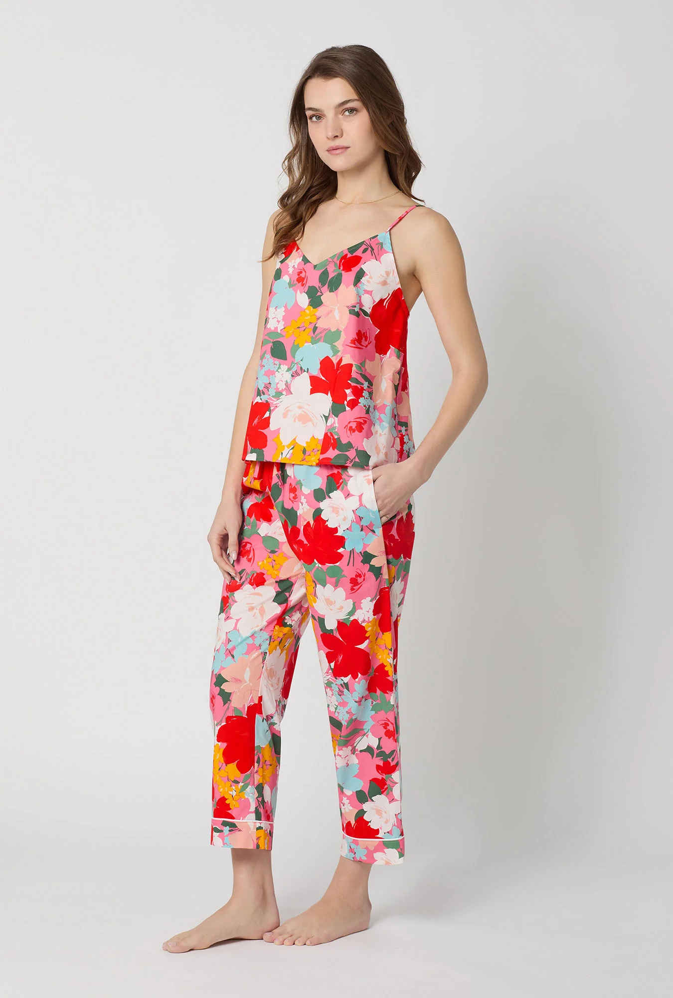 Cassandra Cami Woven Cotton Poplin Cropped Pj Set - Image 2