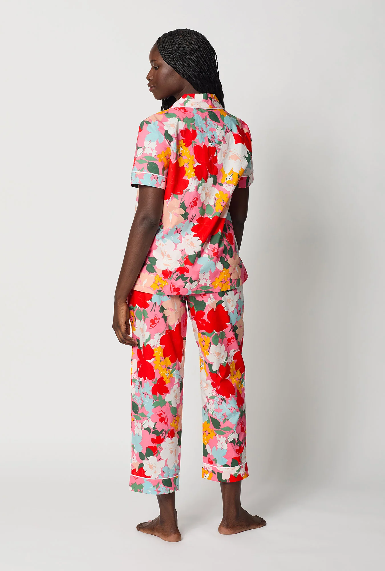 Cassandra Short Sleeve Classic Woven Cotton Poplin Cropped Pj Set - Image 4