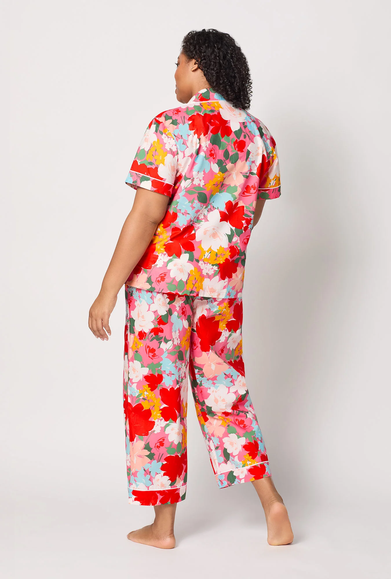 Cassandra Short Sleeve Classic Woven Cotton Poplin Cropped Pj Set - Image 7