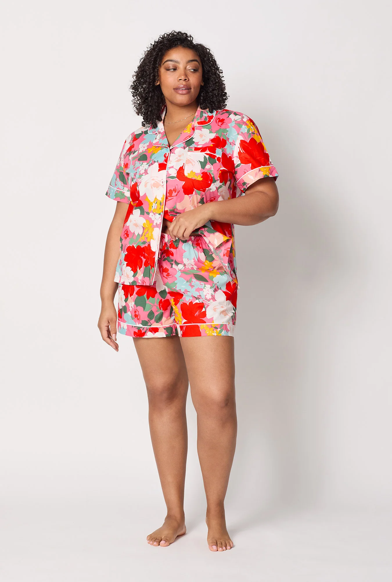 Cassandra Short Sleeve Classic Woven Cotton Poplin Shorty Pj Set - Image 4