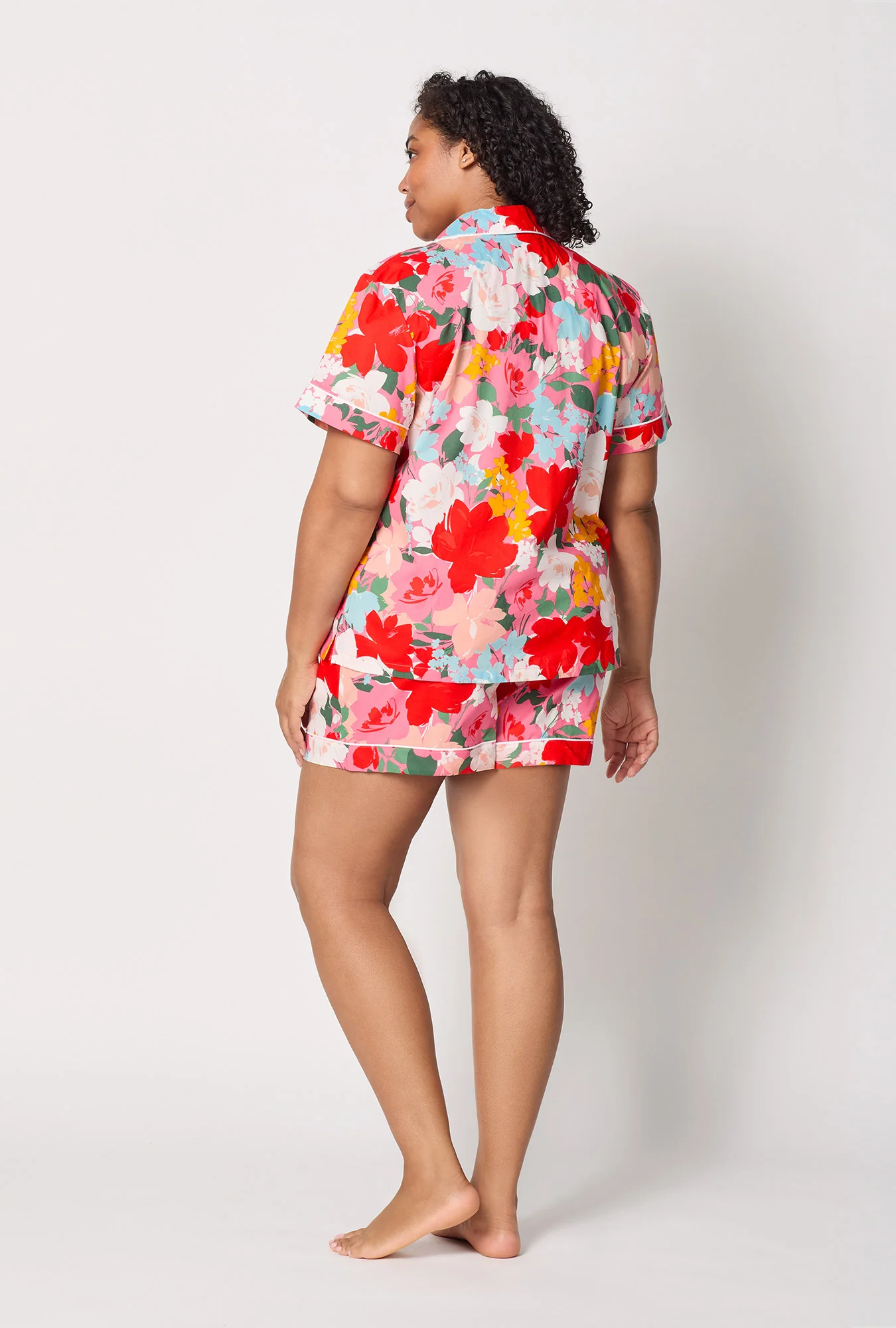 Cassandra Short Sleeve Classic Woven Cotton Poplin Shorty Pj Set - Image 5