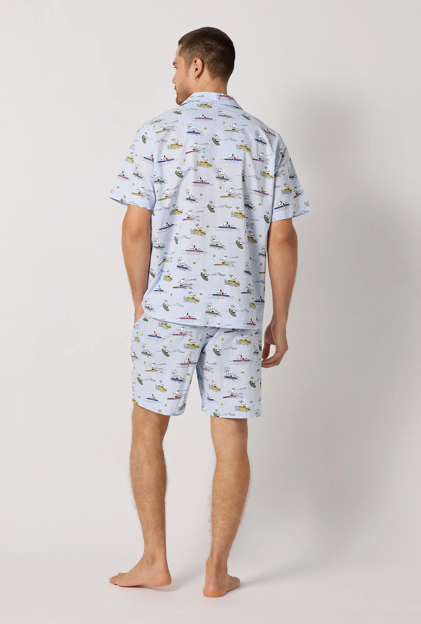 Catch A Wave, Snoopy Men's Short Sleeve Woven Cotton Poplin Short Pj Set - Image 4