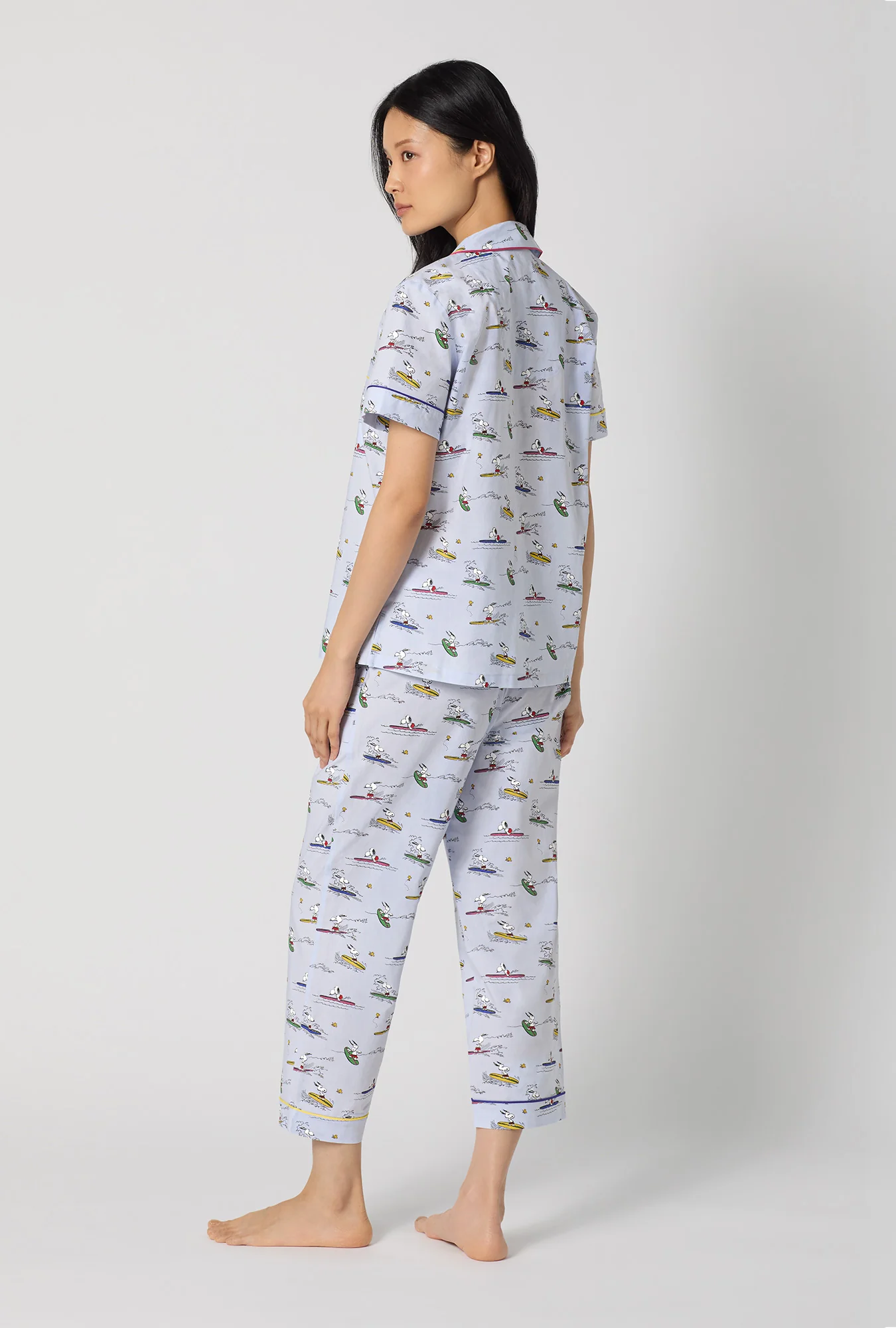 Catch A Wave Snoopy Short Sleeve Classic Woven Cotton Poplin Cropped Pj Set - Image 6