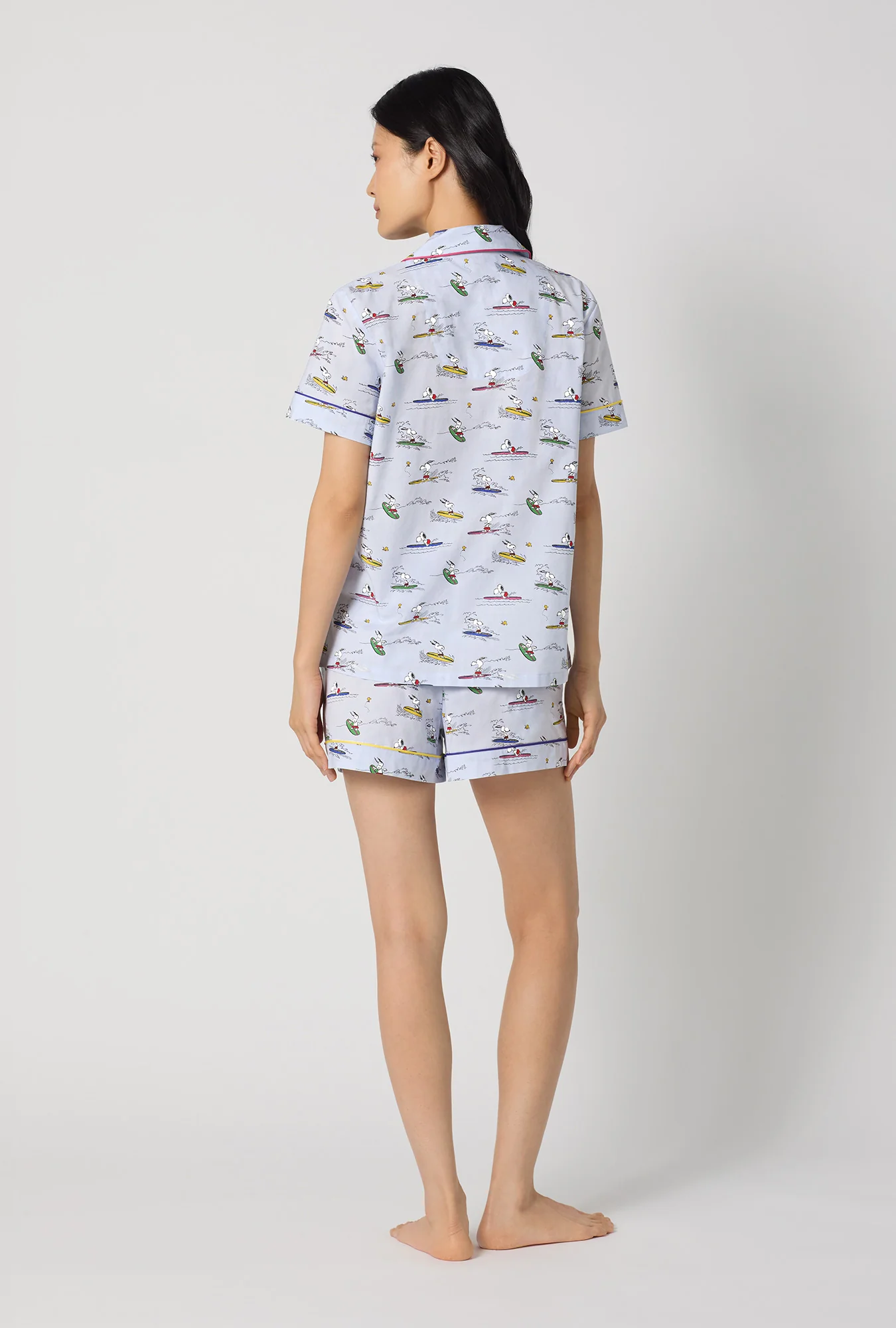 Catch A Wave, Snoopy Short Sleeve Classic Woven Cotton Poplin Shorty Pj Set - Image 4