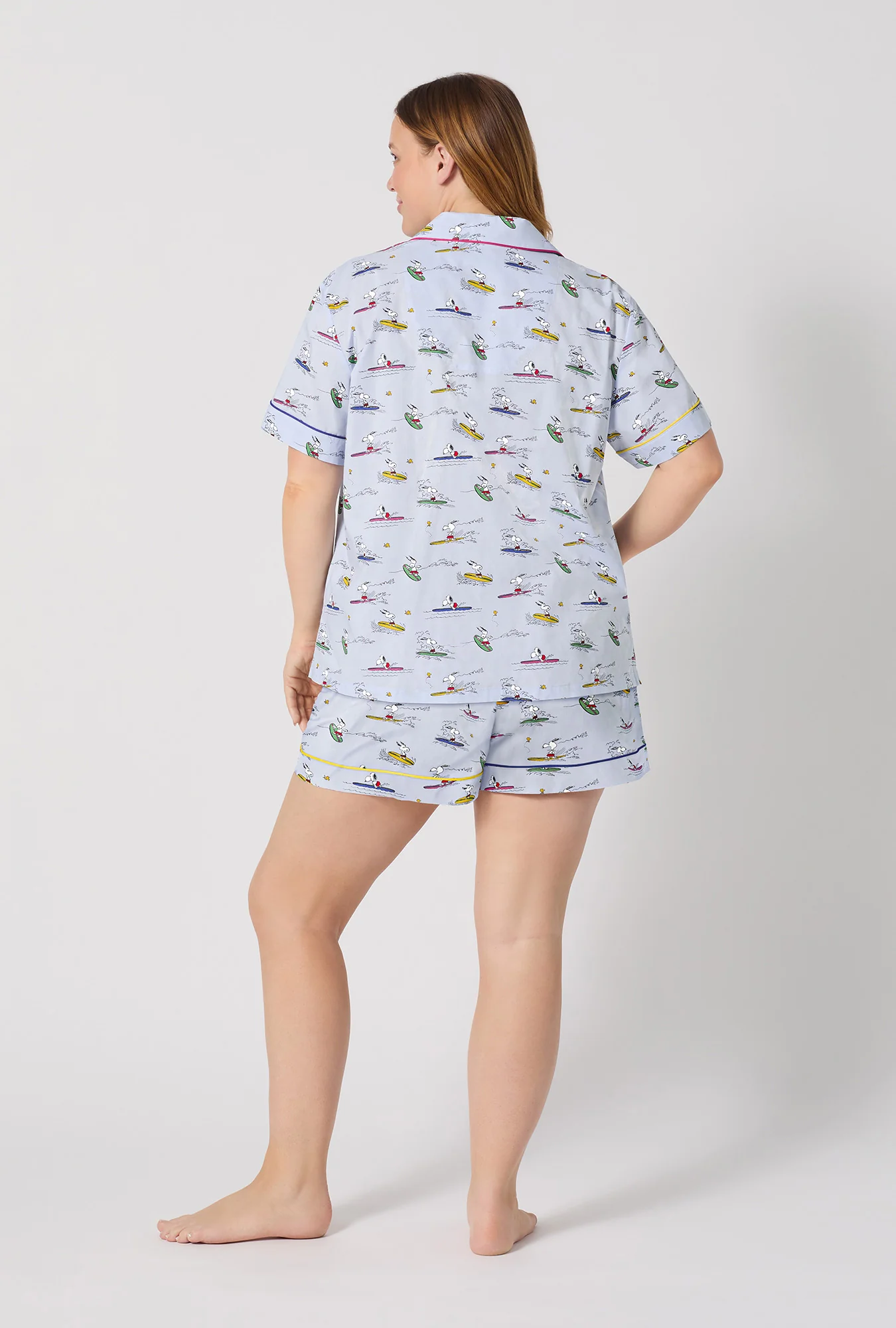 Catch A Wave, Snoopy Short Sleeve Classic Woven Cotton Poplin Shorty Pj Set - Image 6
