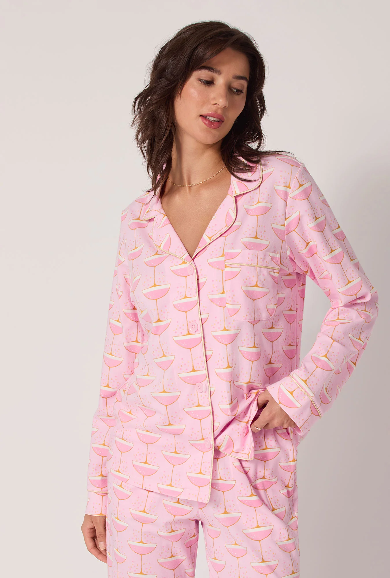 Champagne Coupe Long Sleeve Classic Stretch Jersey Pj Set