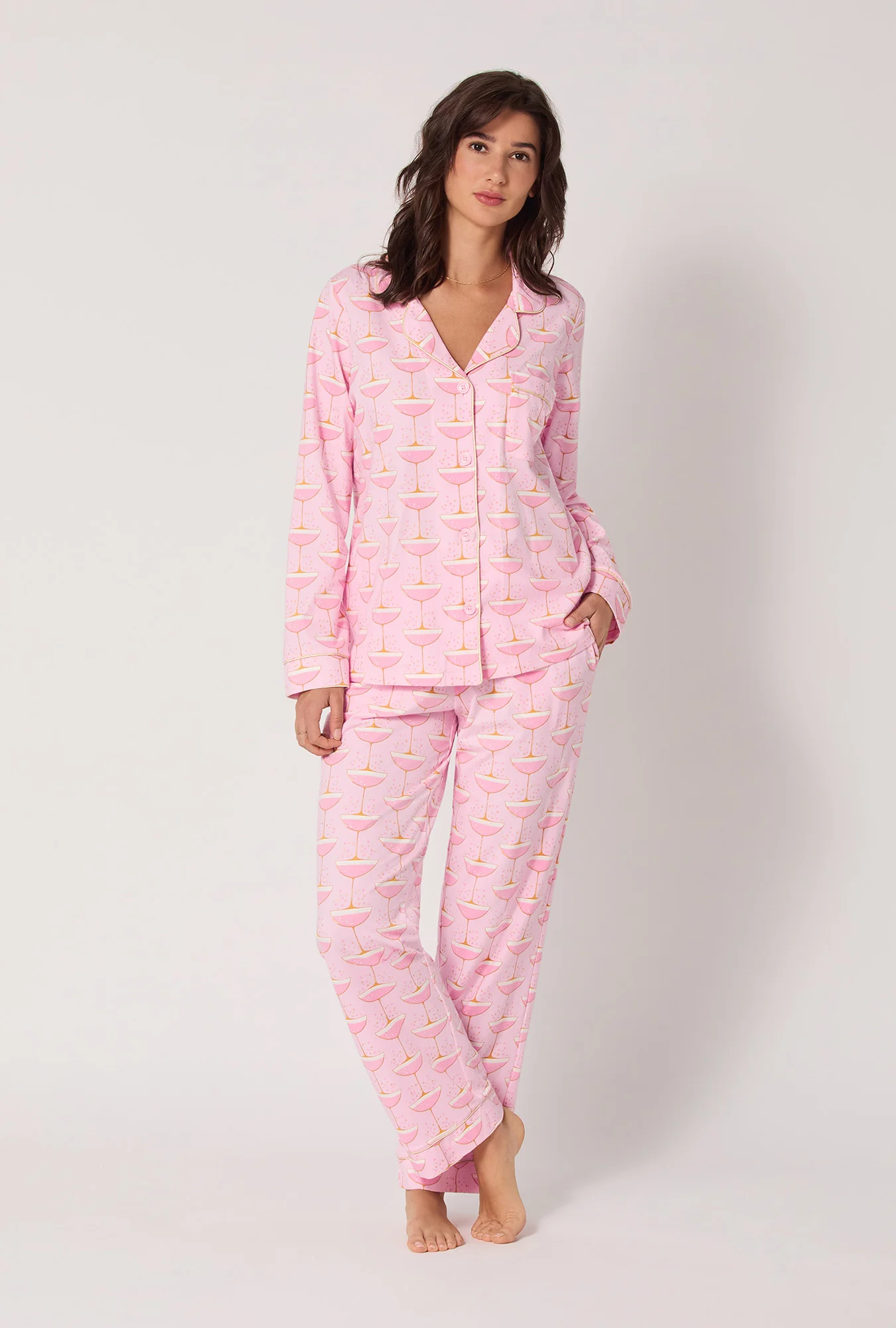 Champagne Coupe Long Sleeve Classic Stretch Jersey Pj Set - Image 2