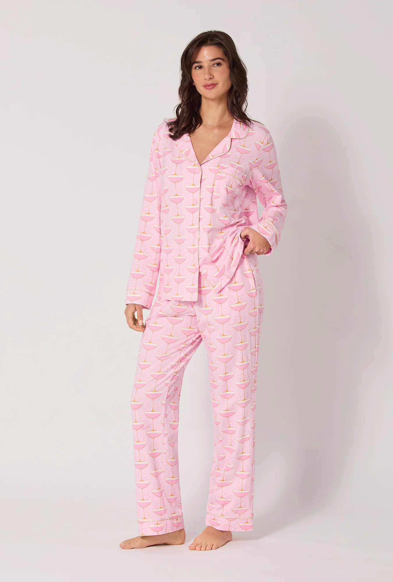 Champagne Coupe Long Sleeve Classic Stretch Jersey Pj Set - Image 3