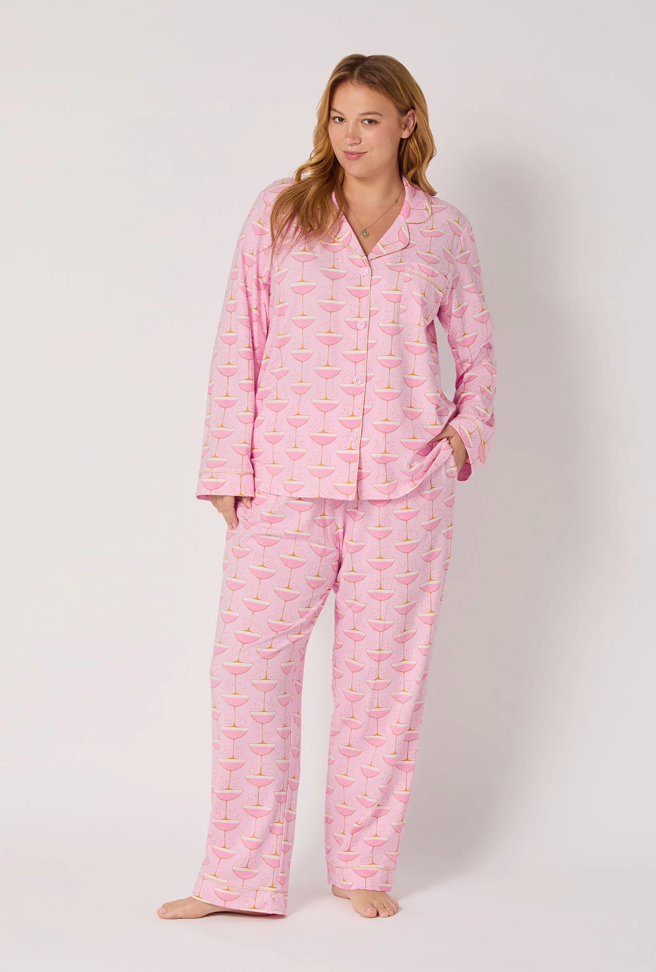 Champagne Coupe Long Sleeve Classic Stretch Jersey Pj Set - Image 5