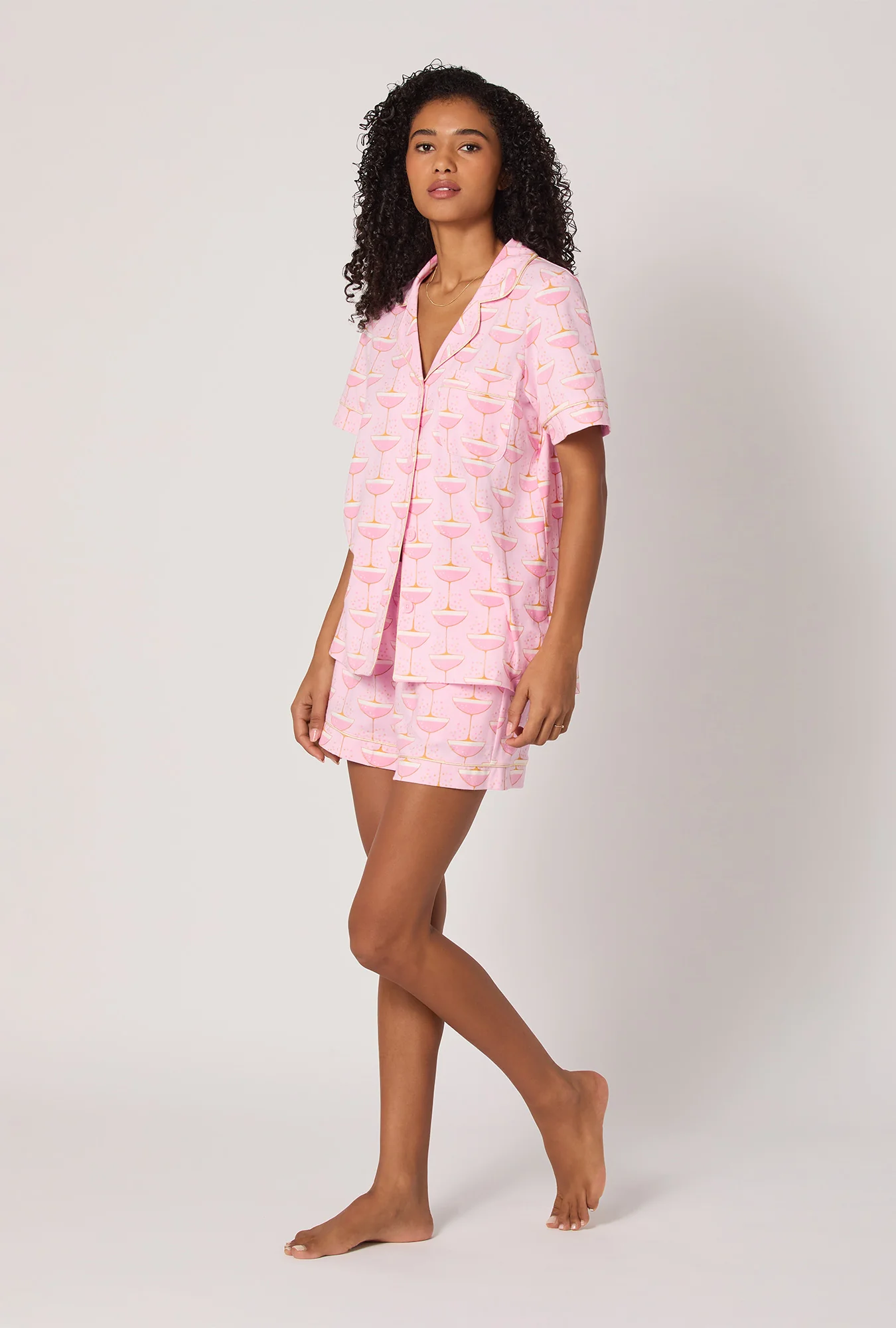 Champagne Coupe Short Sleeve Classic Shorty Stretch Jersey Pj Set - Image 2