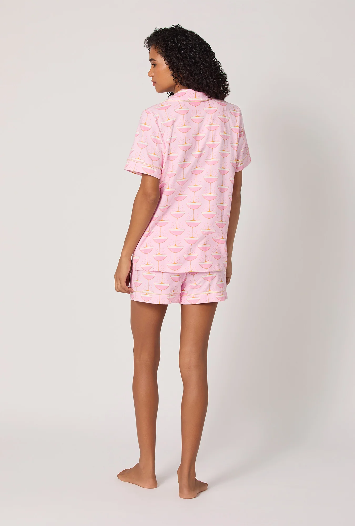 Champagne Coupe Short Sleeve Classic Shorty Stretch Jersey Pj Set - Image 3