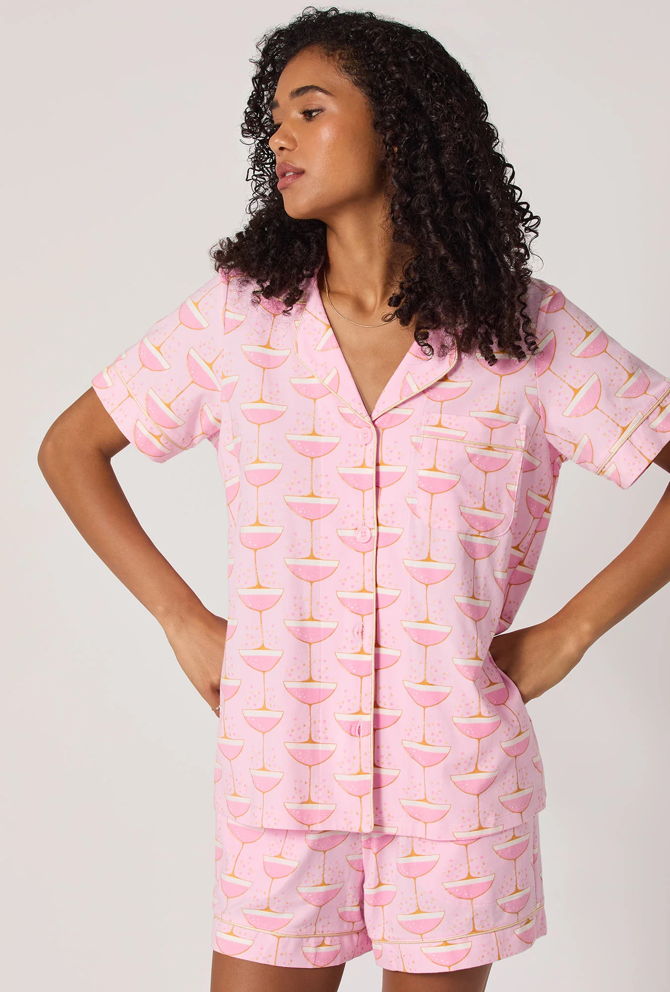 Champagne Coupe Short Sleeve Classic Shorty Stretch Jersey Pj Set - Image 4