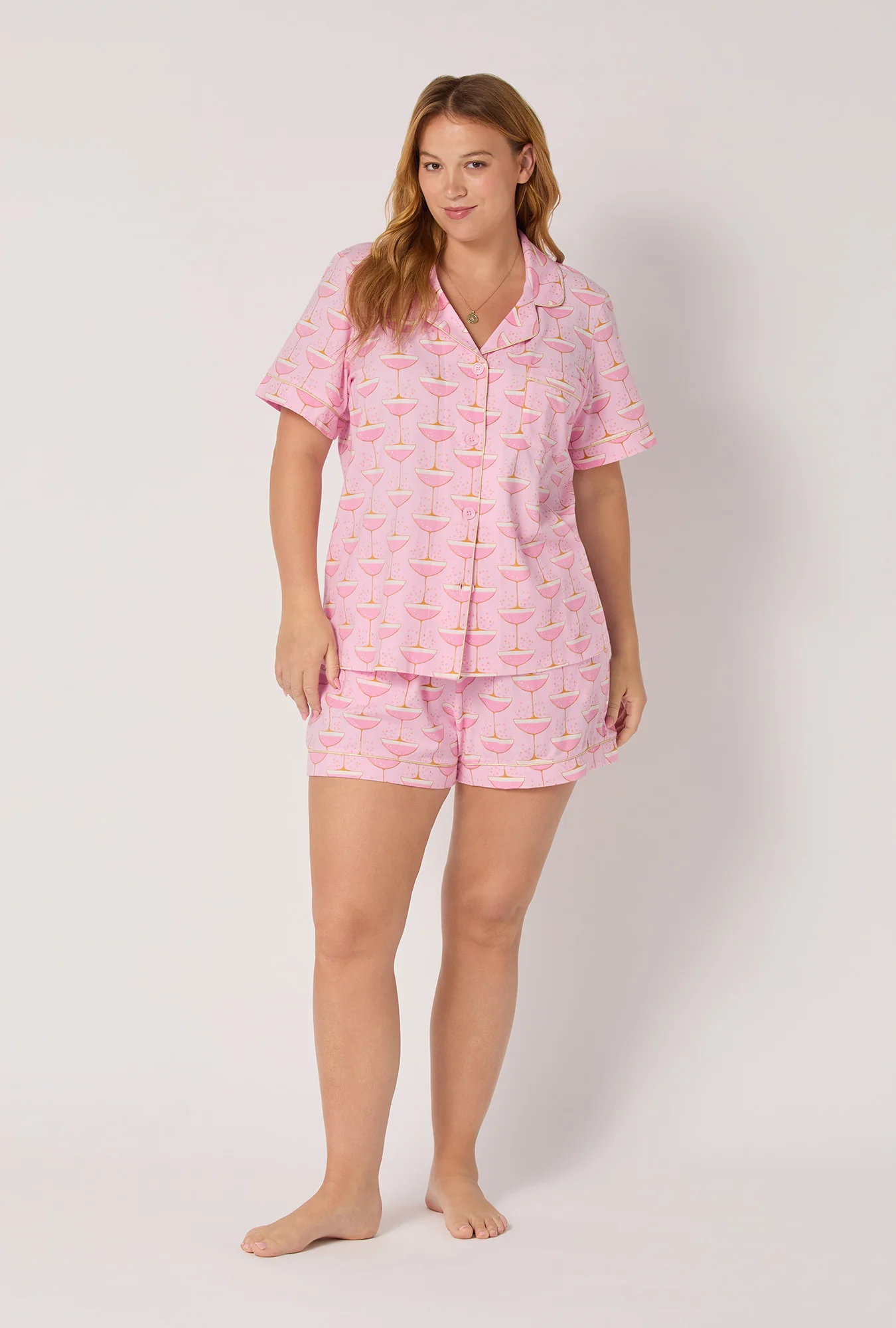 Champagne Coupe Short Sleeve Classic Shorty Stretch Jersey Pj Set - Image 5