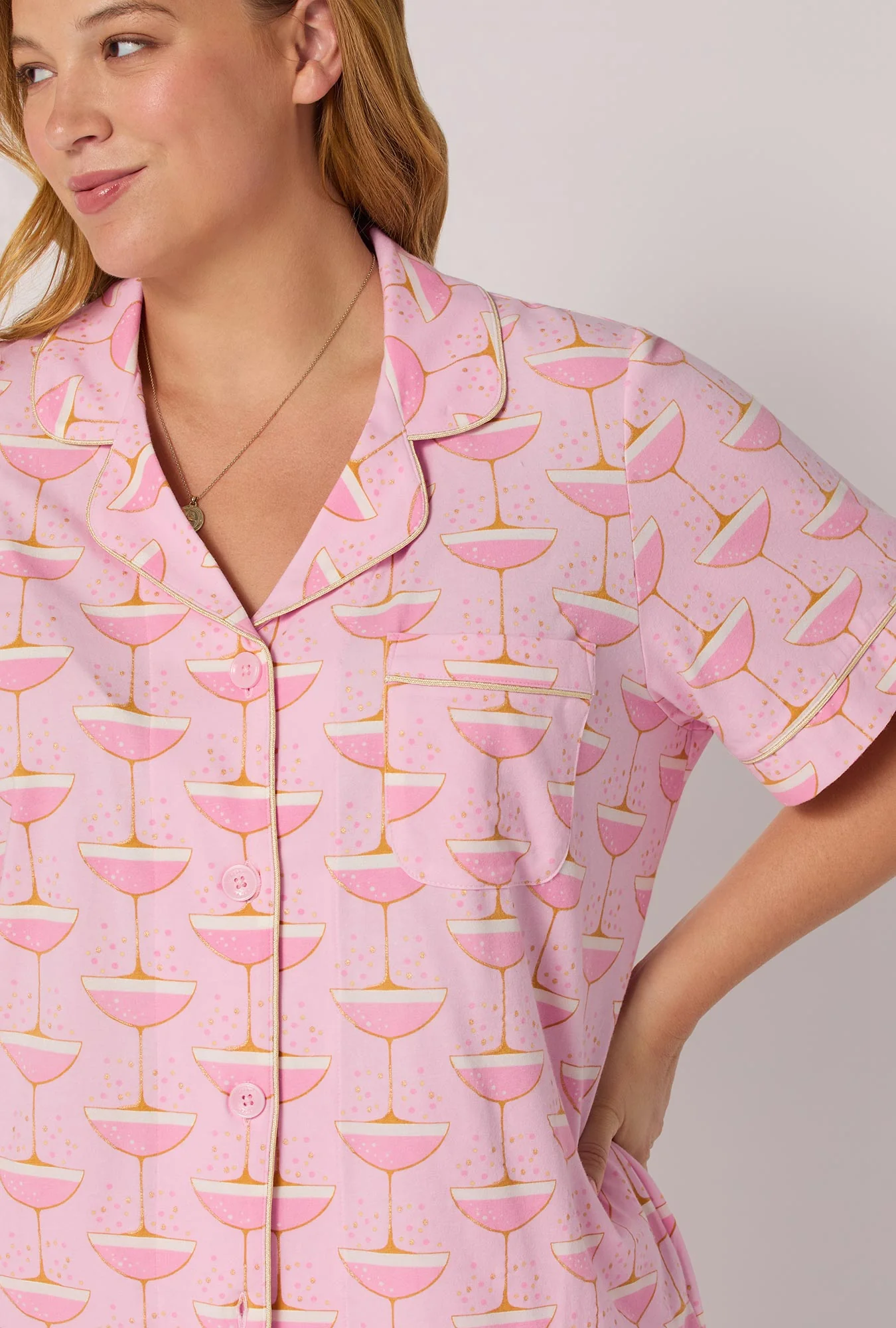 Champagne Coupe Short Sleeve Classic Shorty Stretch Jersey Pj Set - Image 7